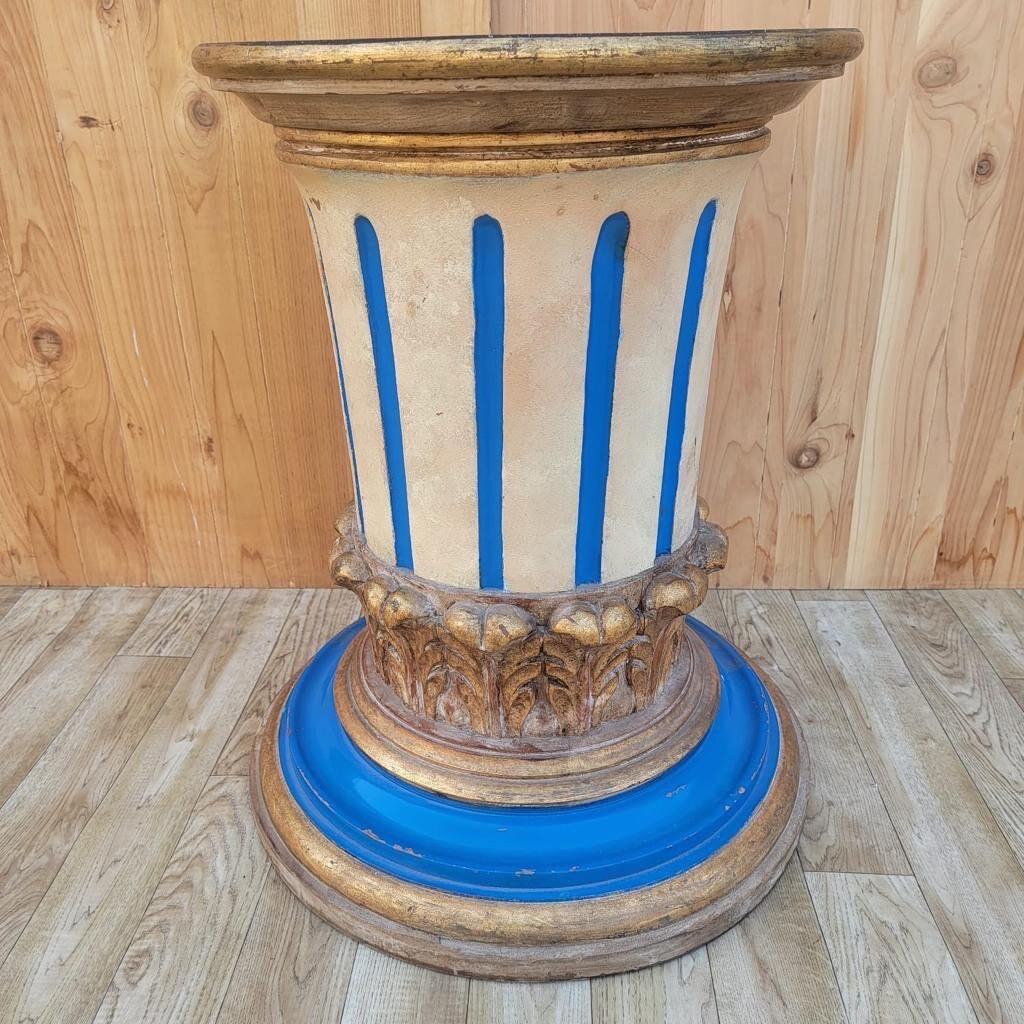 Hand-Painted Antique Versace Style Hand Painted Gold and Blue Medusa Head Pedestal/Table