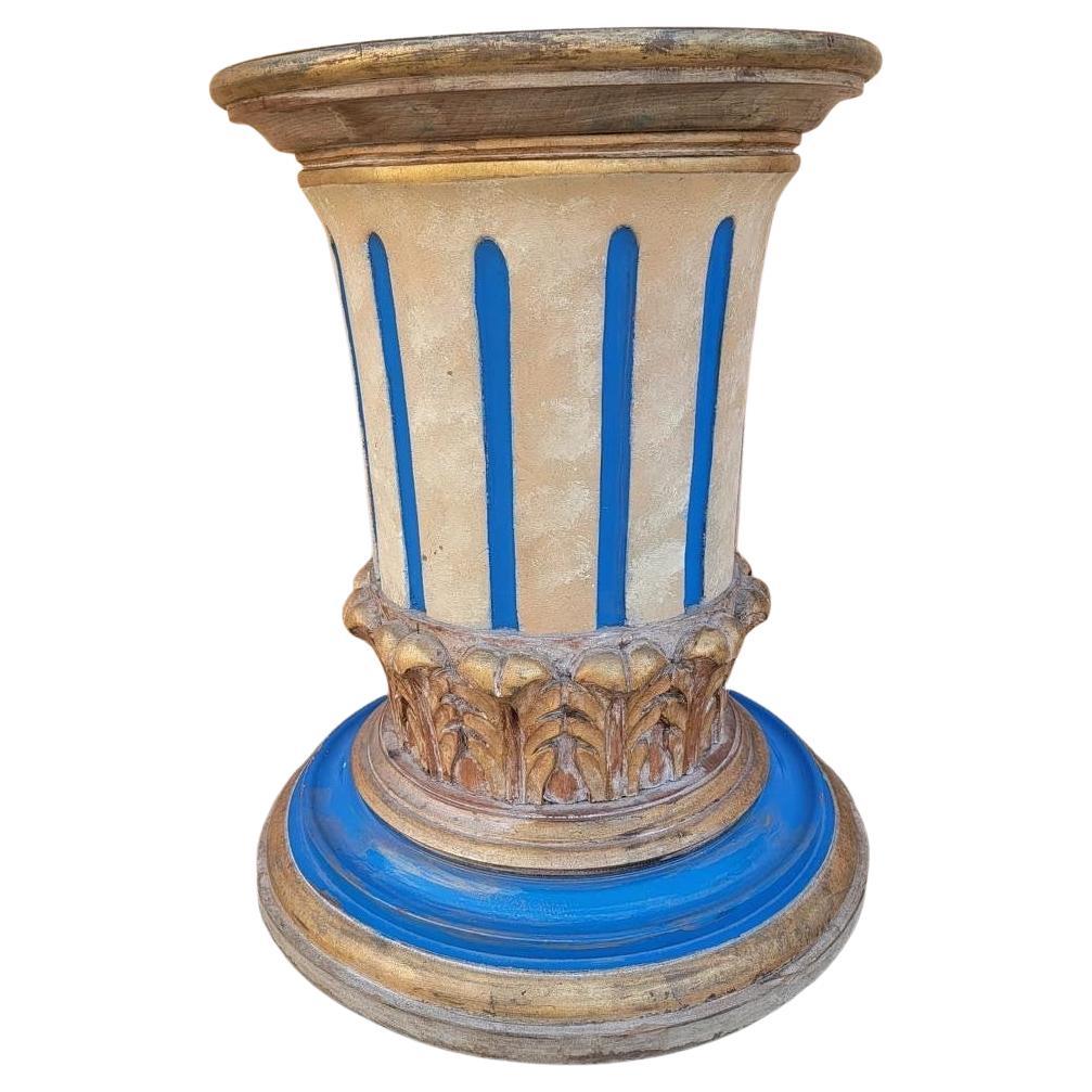 Antique Versace Style Hand Painted Gold and Blue Medusa Head Pedestal/Table