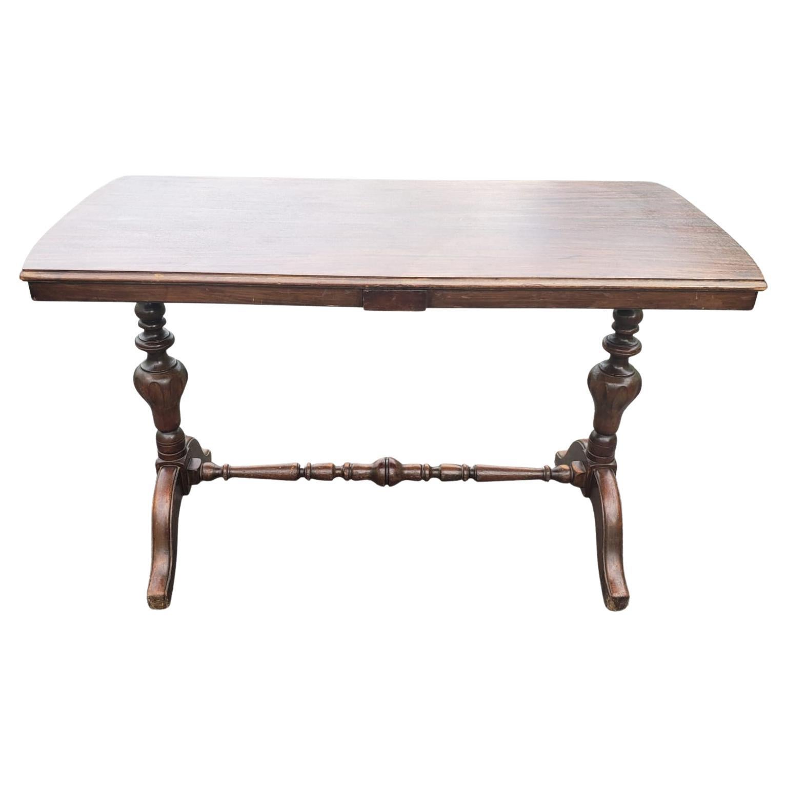 Antique Versatile Walnut Fold-Leaf Console Library Table Dining Table, C. 1910s In Good Condition In Germantown, MD