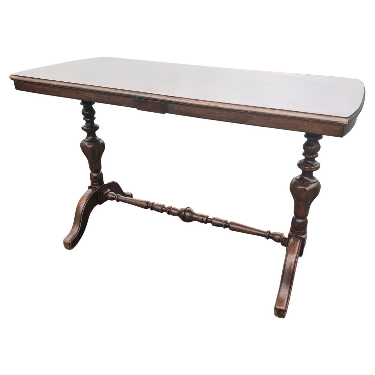 Antique Versatile Walnut Fold-Leaf Console Library Table Dining Table, C. 1910s For Sale 1