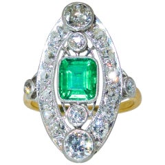 Antique Very Fine Colombian Emerald and Diamond Ring