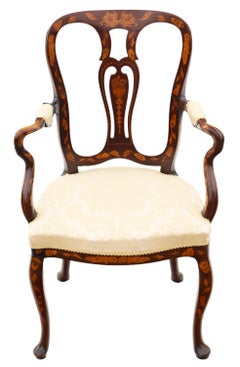 Antique Very Fine Quality 18th Century Dutch Marquetry Elbow Chair / Armchair