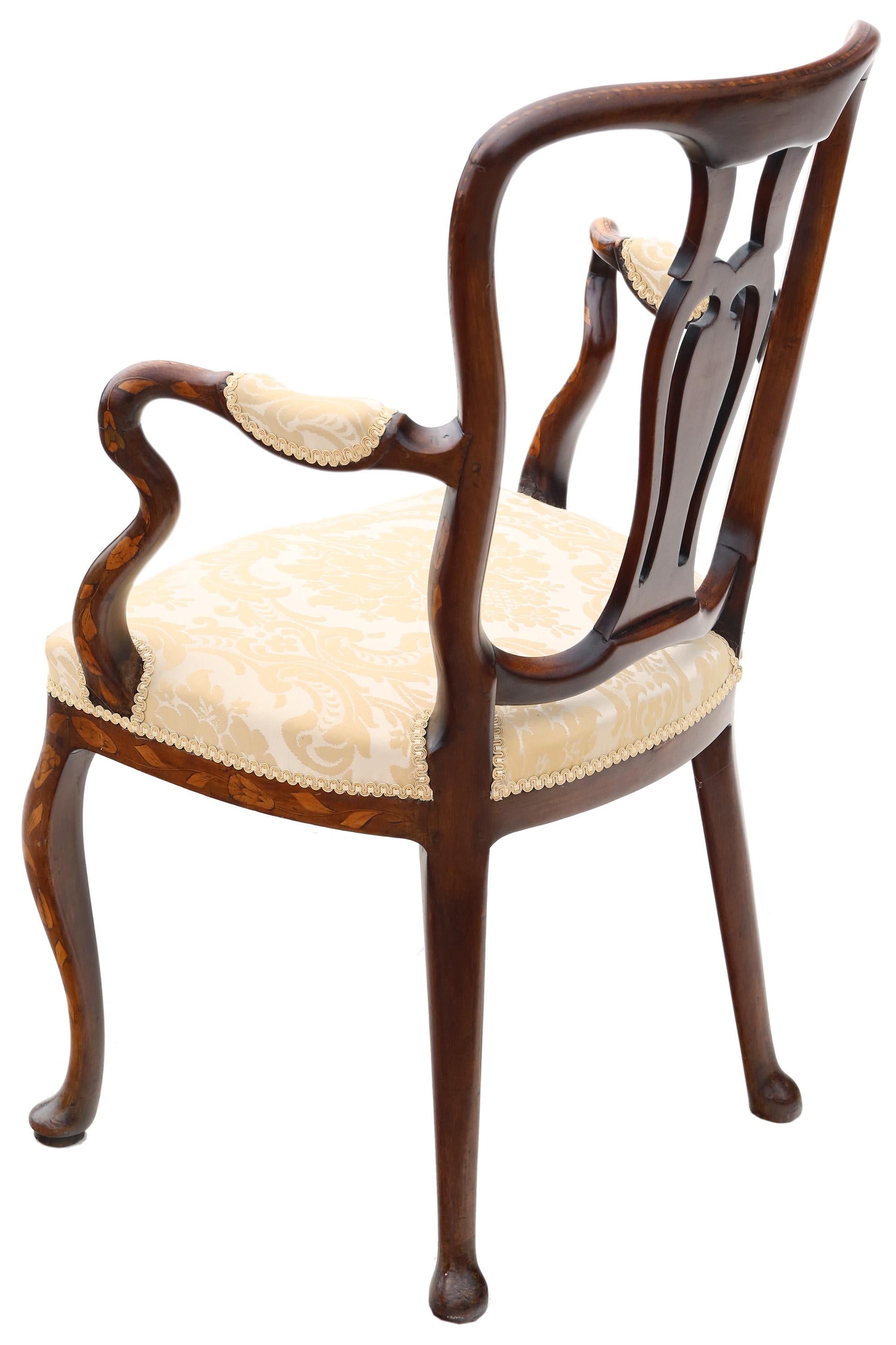 Antique Very Fine Quality 18th Century Dutch Marquetry Elbow Chair / Armchair In Good Condition For Sale In Wisbech, Cambridgeshire
