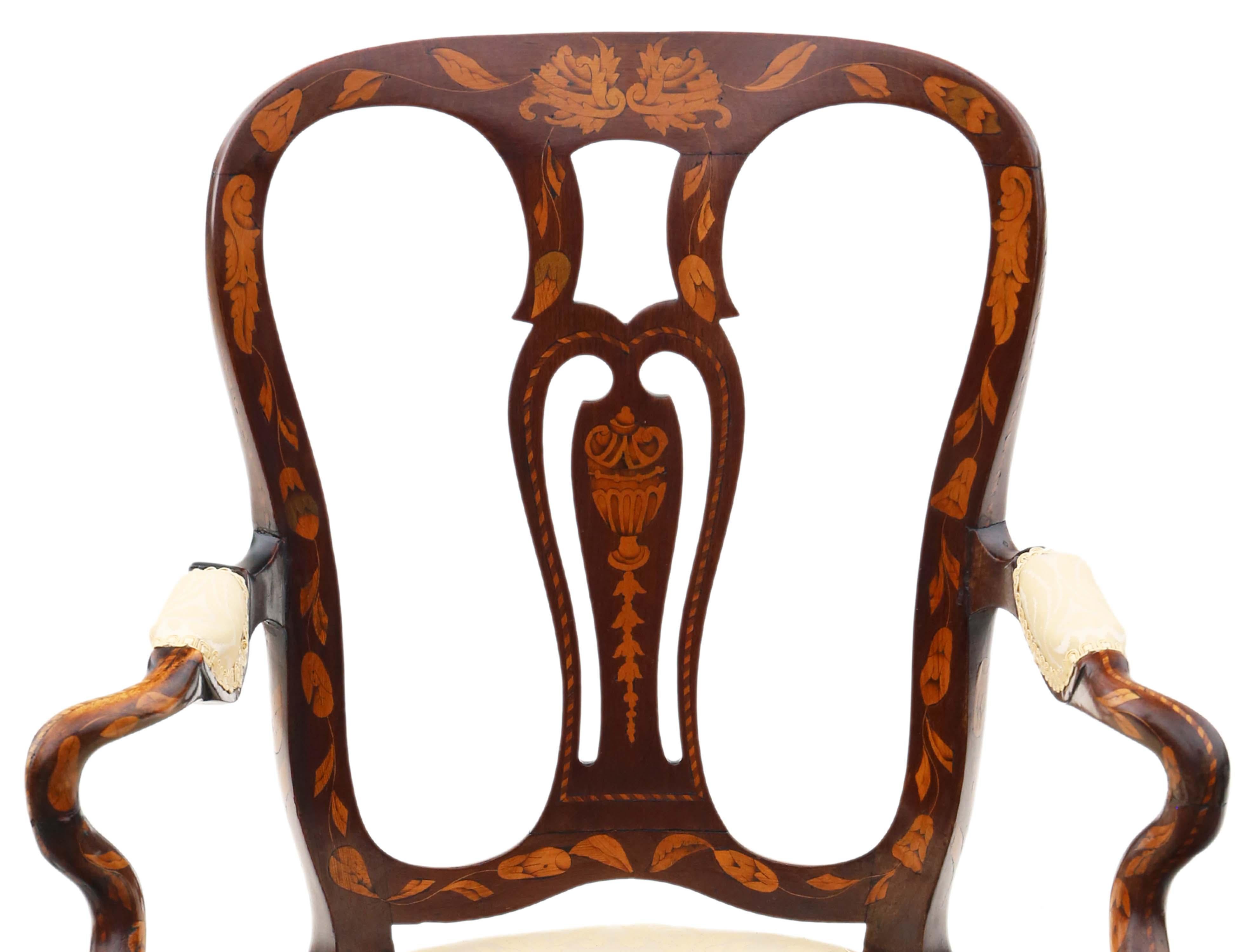 Antique Very Fine Quality 18th Century Dutch Marquetry Elbow Chair / Armchair For Sale 2