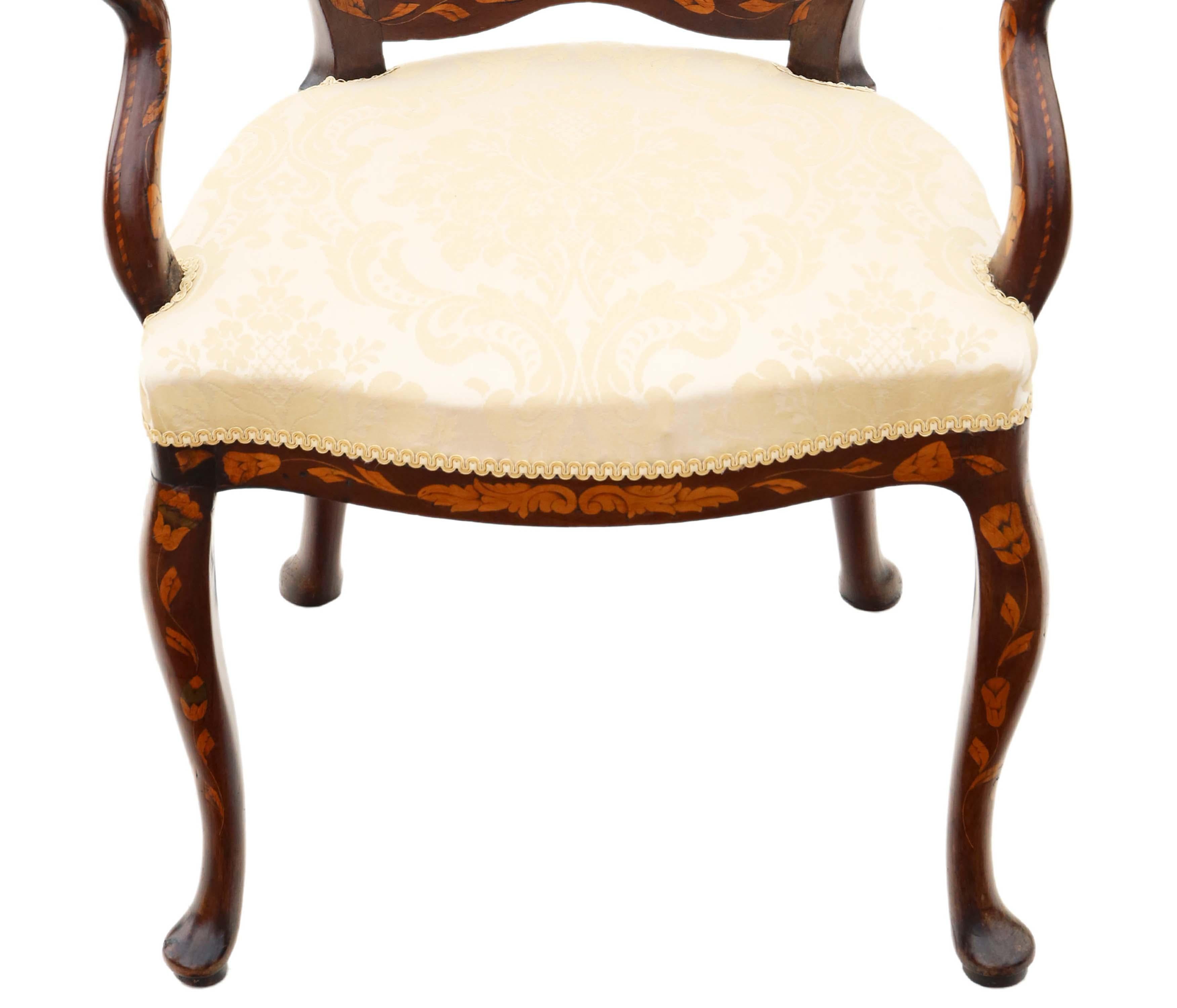 Antique Very Fine Quality 18th Century Dutch Marquetry Elbow Chair / Armchair For Sale 3