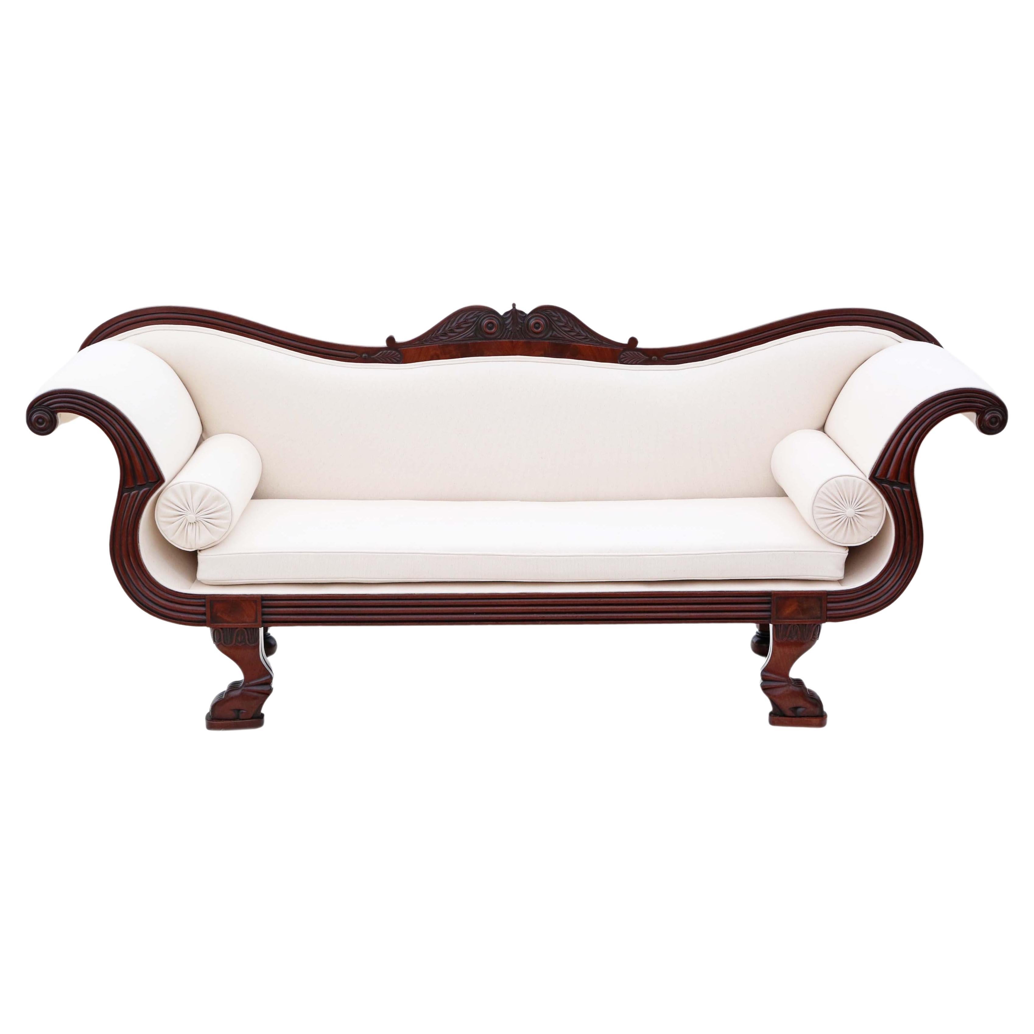 Antikes, sehr hochwertiges Mahagoni-Sofa mit Schnörkelarm aus dem 19. Jahrhundert