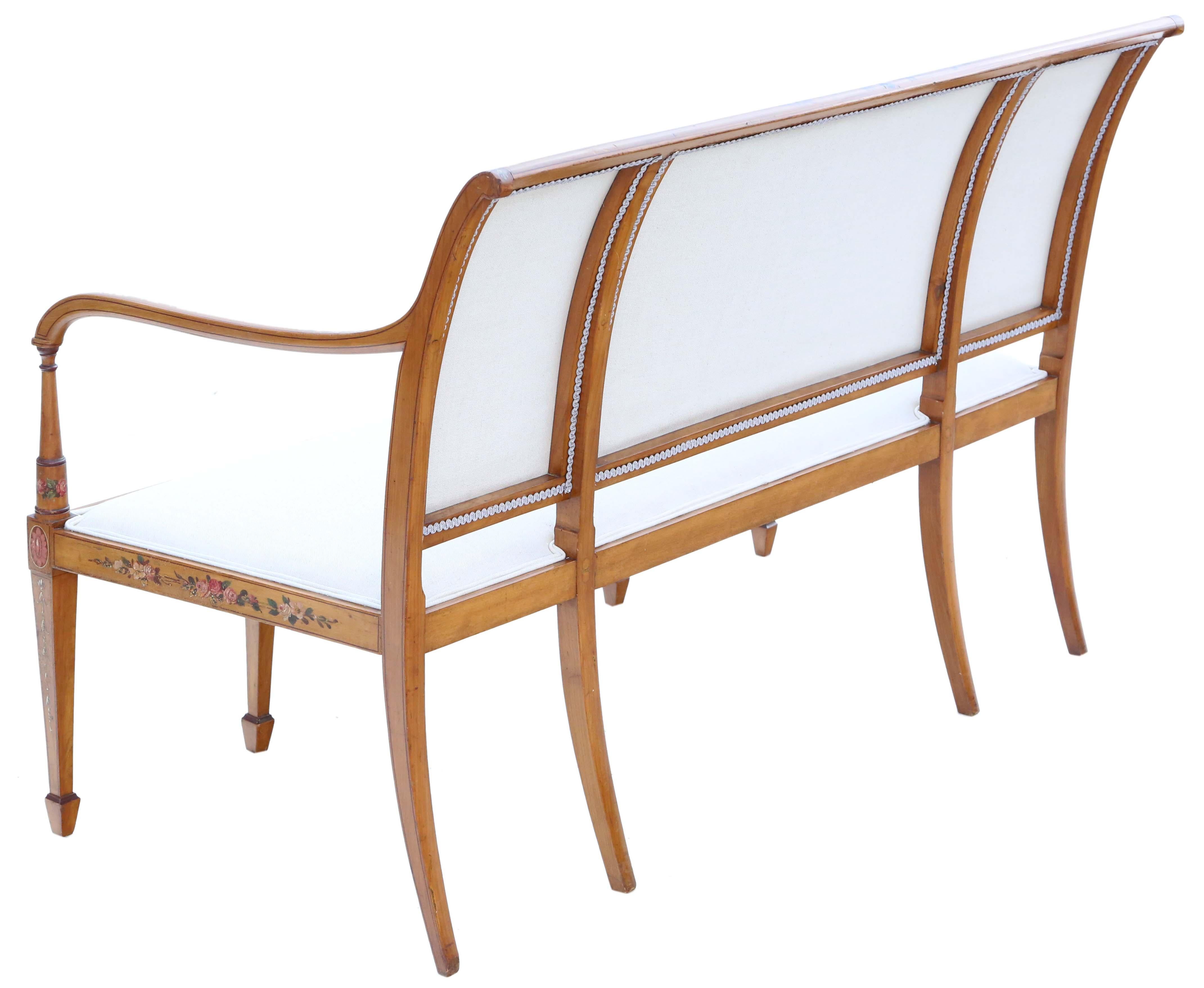 Wood Antique Very Fine Quality Late Victorian 19th Century Decorated Satinwood Sofa For Sale