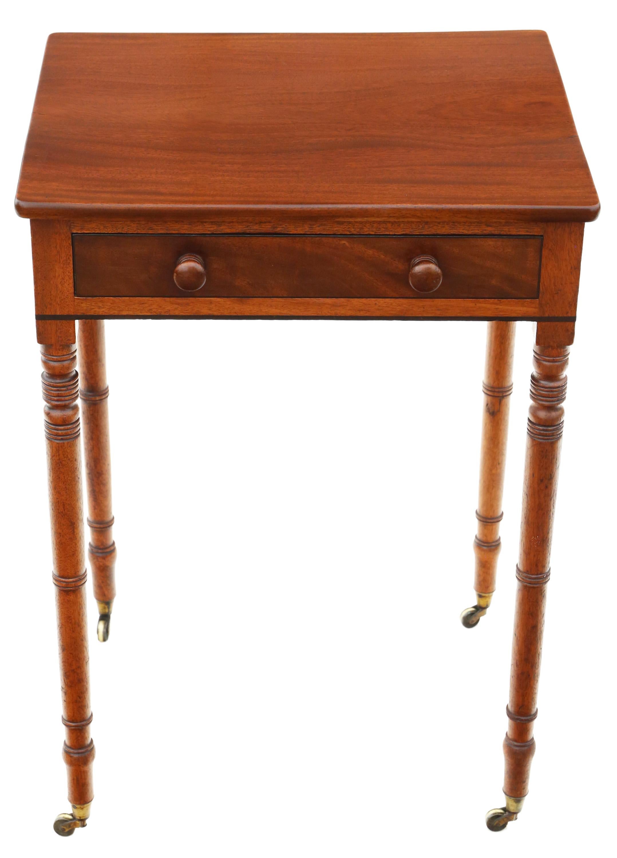 Antique very fine quality small 19th Century mahogany writing side table desk. Lovely age colour and patina. Recently restored to a very good standard.

No loose joints and no woodworm. Full of age, character and charm. There is a drawer to the