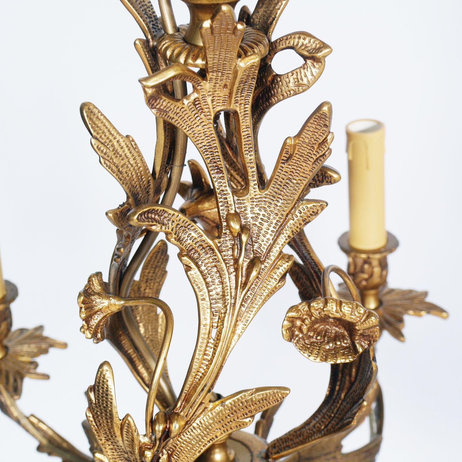 Antique Very Heavy Chandelier from a Old Candlestick, Gilded Bronze, Six Lights For Sale 2