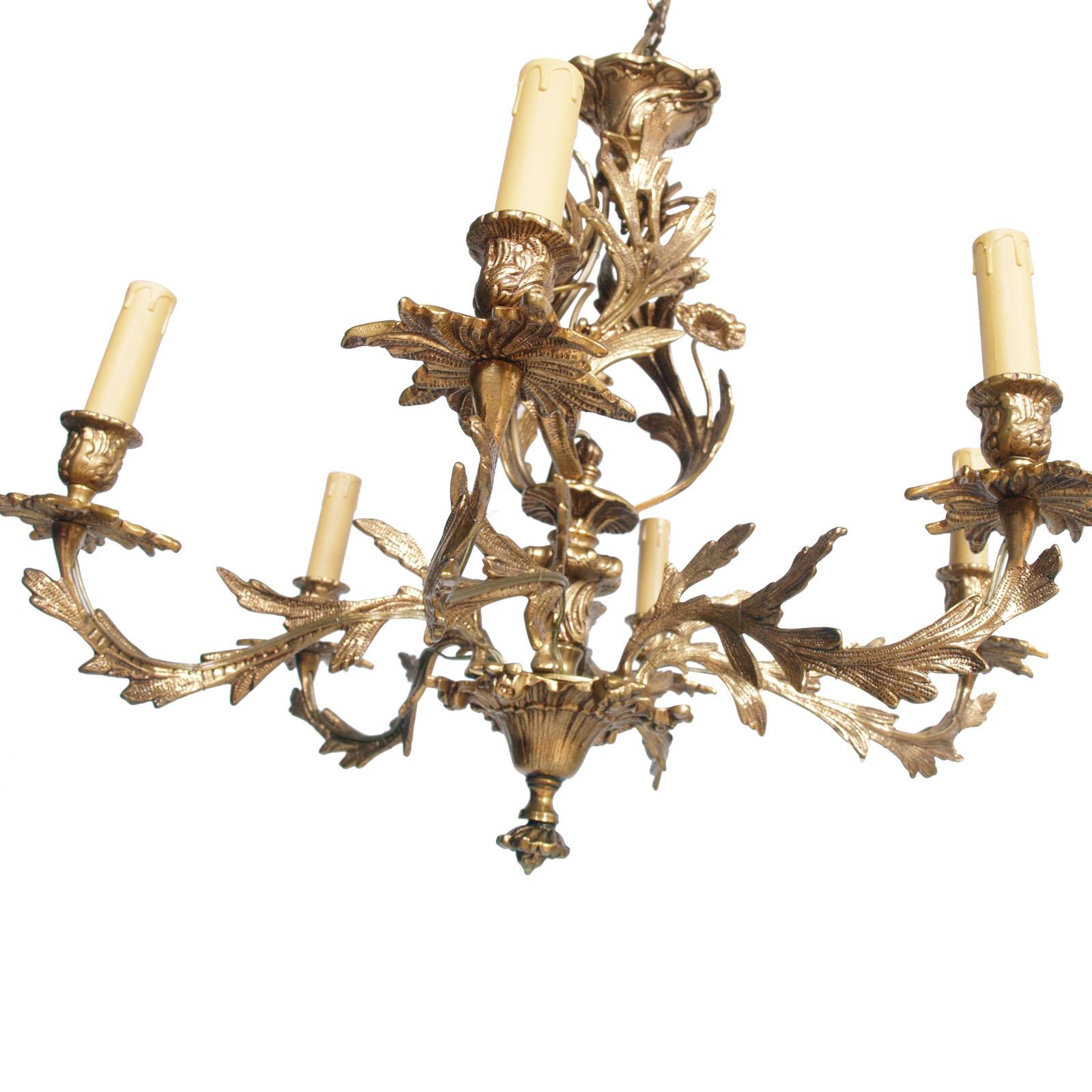 Antique Very Heavy Chandelier from a Old Candlestick, Gilded Bronze, Six Lights For Sale 4