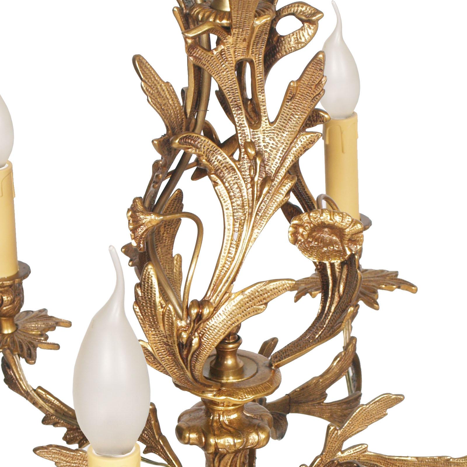 Italian Antique Very Heavy Chandelier from a Old Candlestick, Gilded Bronze, Six Lights For Sale