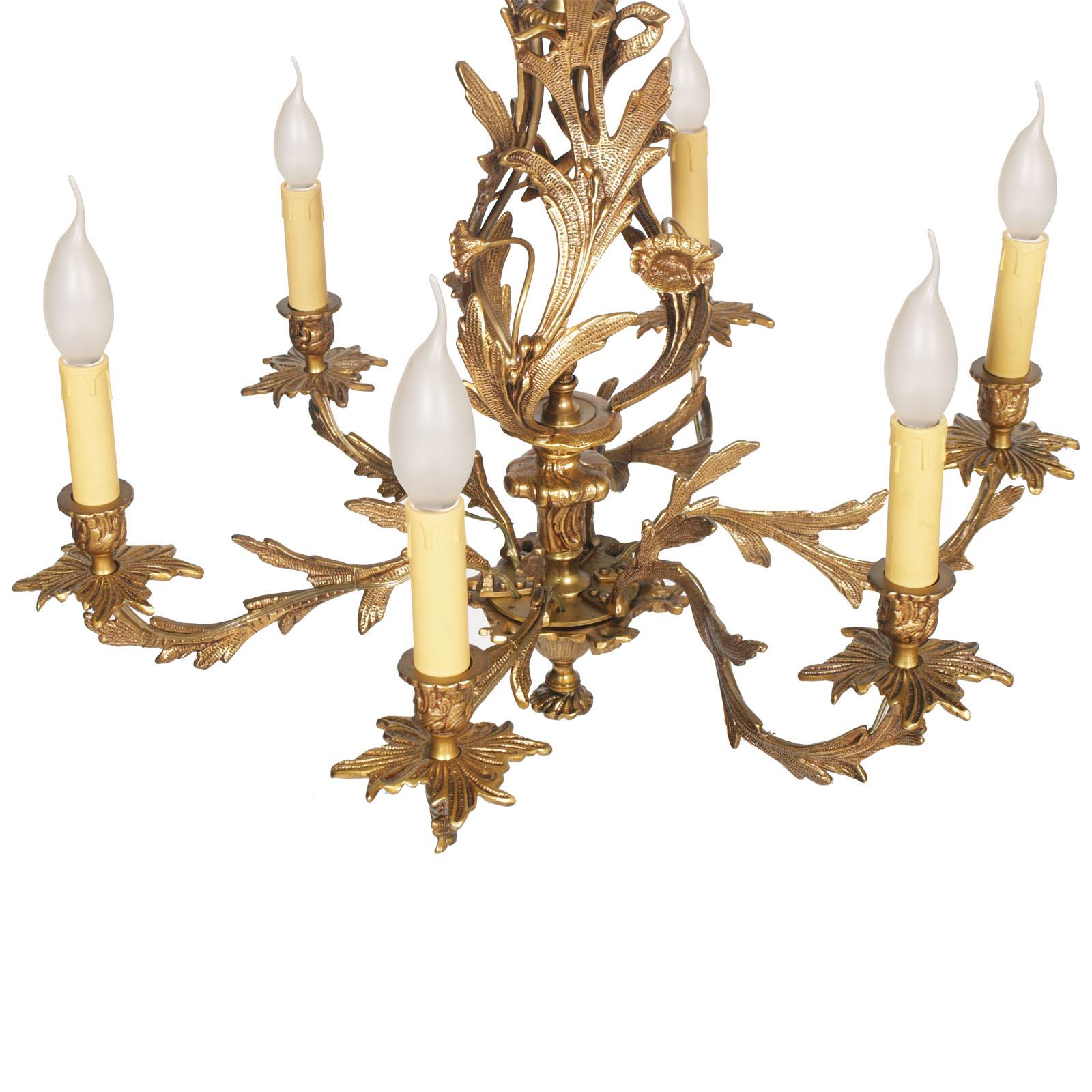 Antique Very Heavy Chandelier from a Old Candlestick, Gilded Bronze, Six Lights In Good Condition For Sale In Vigonza, Padua