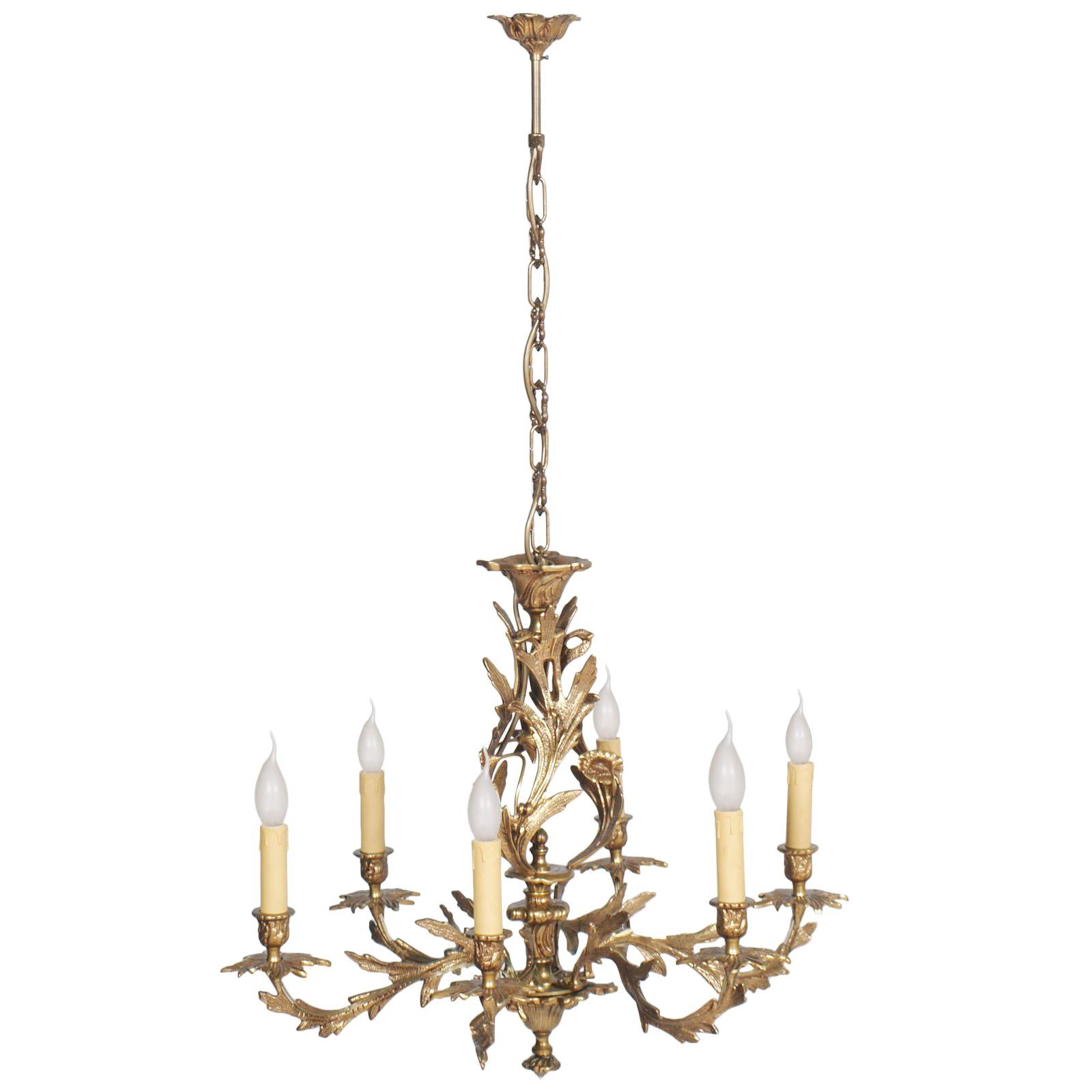Lustre ancien très lourd provenant d'un ancien chandelier, bronze doré, six lampes