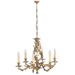 Antiguo Candelabro Muy Pesado de un Viejo Candelabro, Bronce Dorado, Seis Luces