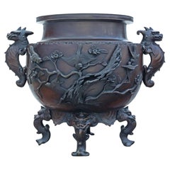 Antique very large 18" fine quality Japanese Oriental bronze Jardinière planter 
