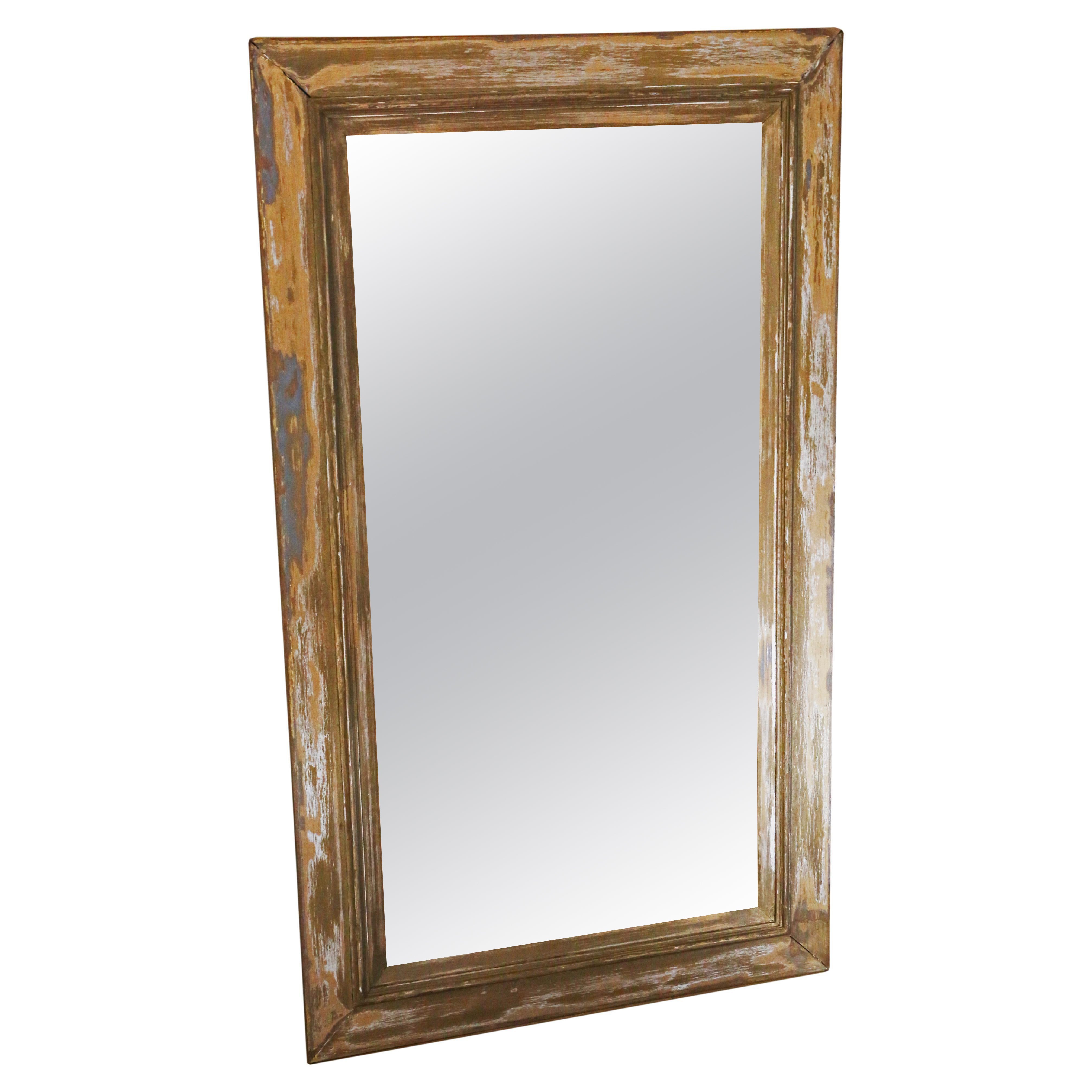 Antique très grand miroir mural du 19ème siècle à l'aspect vieilli