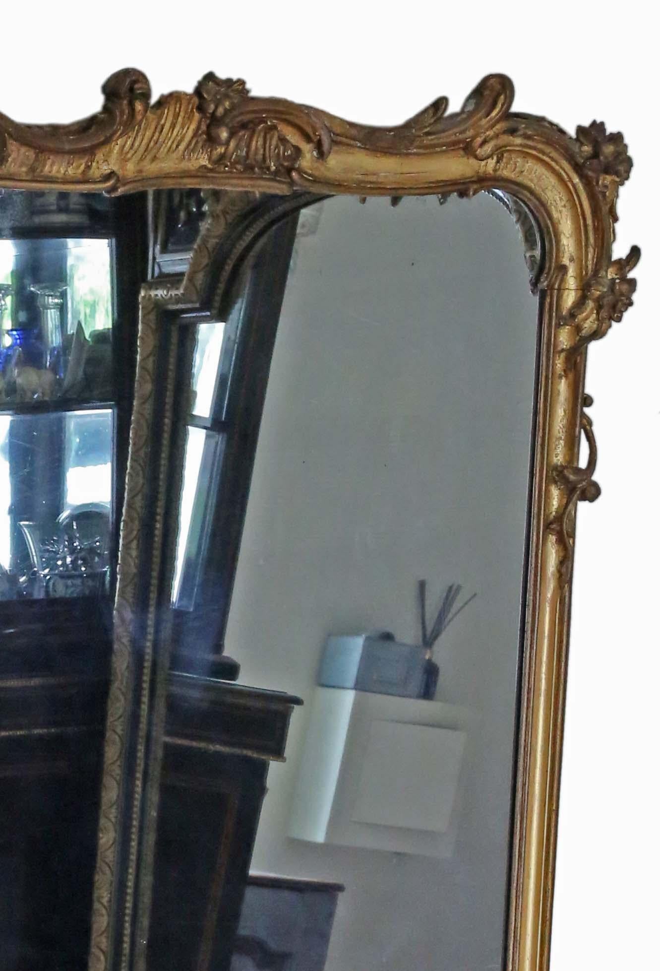 Glass Antique Very Large 19th Century Gilt Floor Overmantle Wall Mirror Quality For Sale