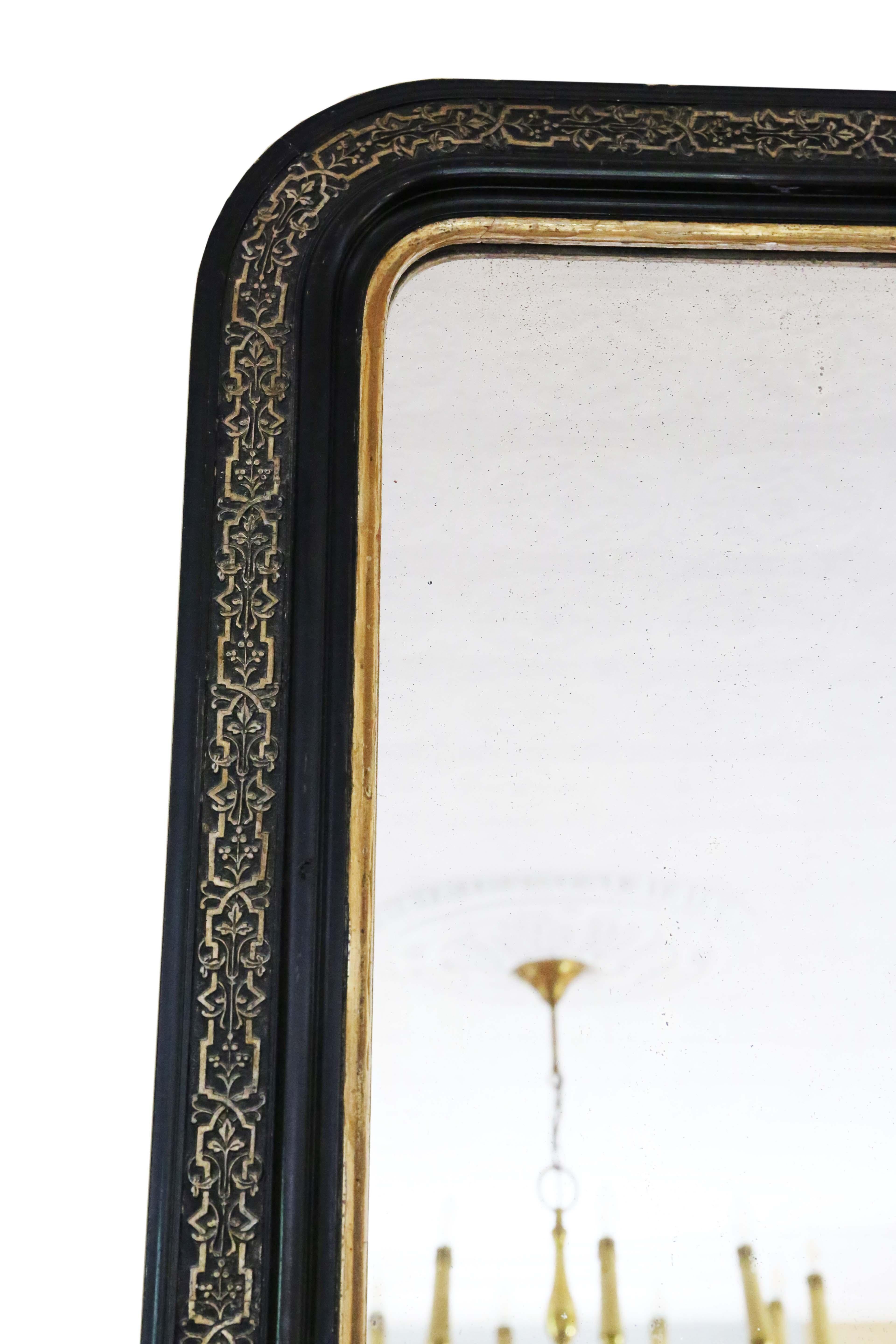  Antique very large 19th Century quality ebonised gilt overmantle wall mirror In Good Condition For Sale In Wisbech, Cambridgeshire