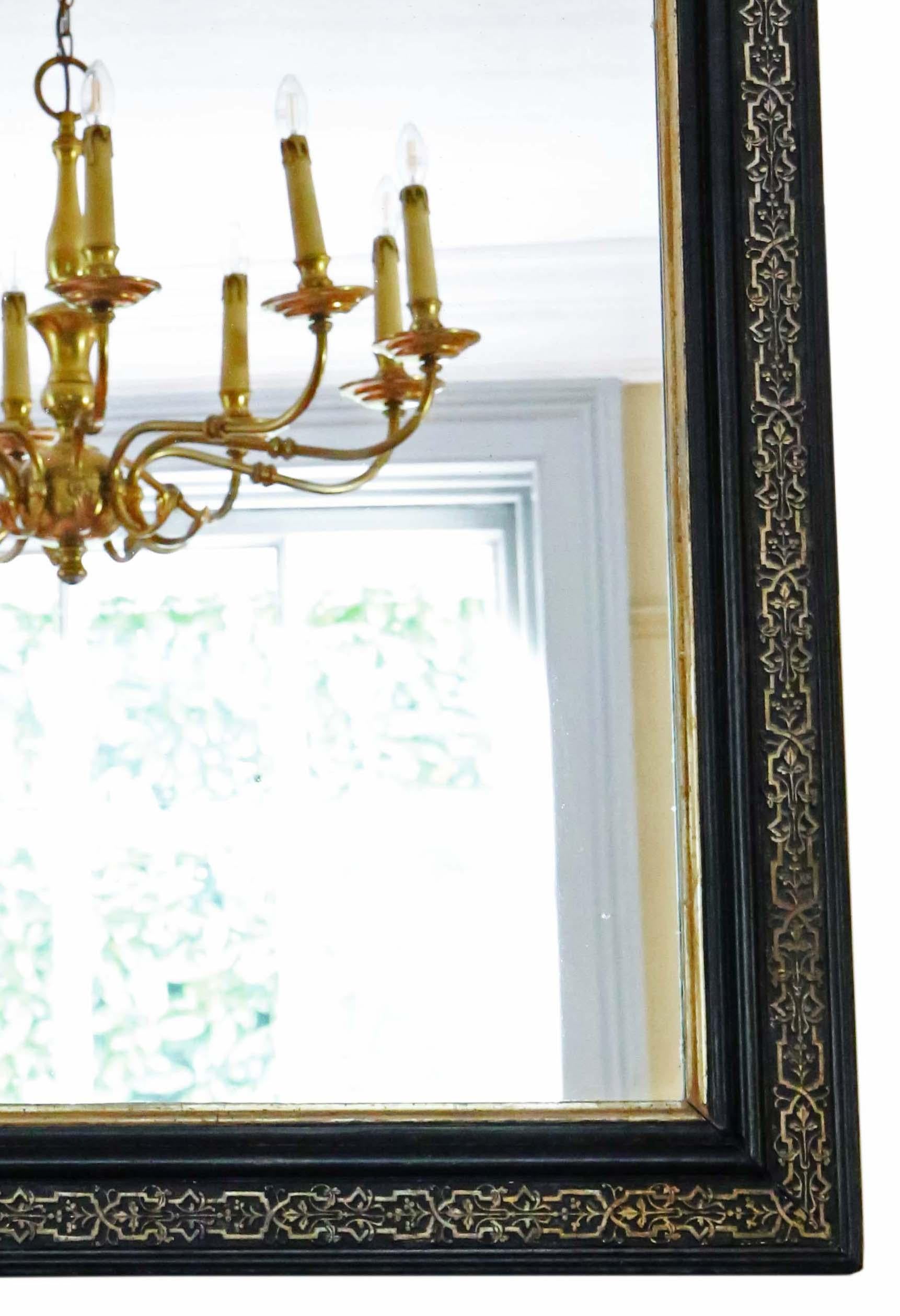  Antique very large 19th Century quality ebonised gilt overmantle wall mirror For Sale 1