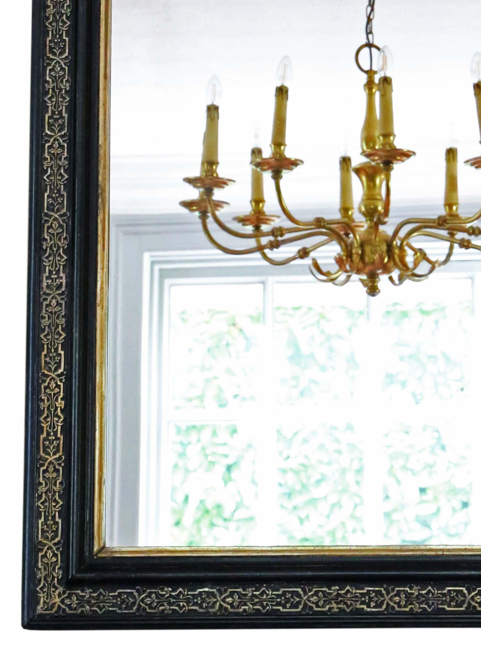  Antiker, sehr großer, ebonisierter, vergoldeter Übermantle-Wandspiegel aus dem 19. Jahrhundert im Angebot 2