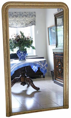 Antique very large 19th Century quality gilt floor overmantle wall mirror Louis