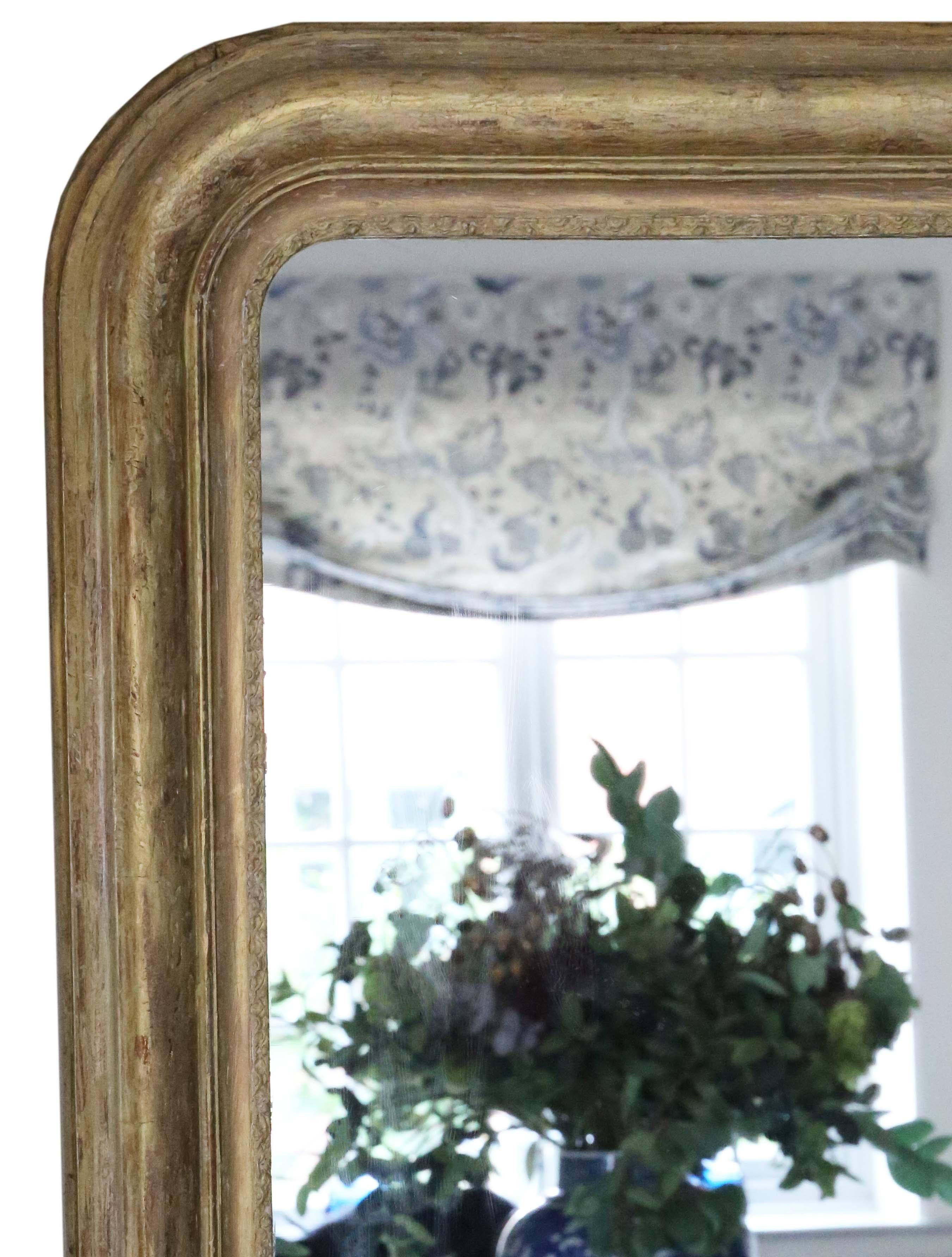 Antique very large 19th Century quality gilt floor overmantle wall mirror Louis  In Distressed Condition For Sale In Wisbech, Cambridgeshire