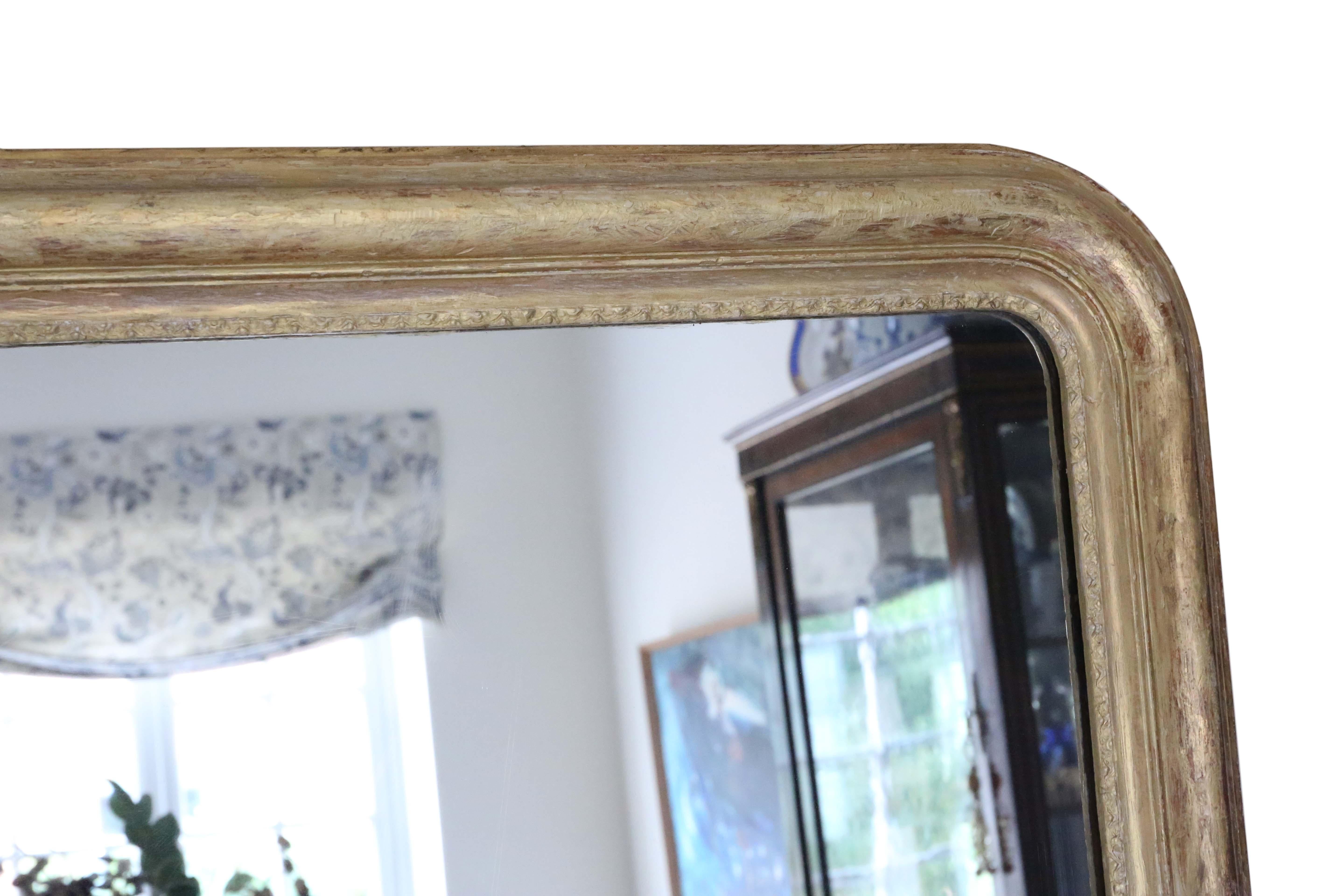 Glass Antique very large 19th Century quality gilt floor overmantle wall mirror Louis  For Sale