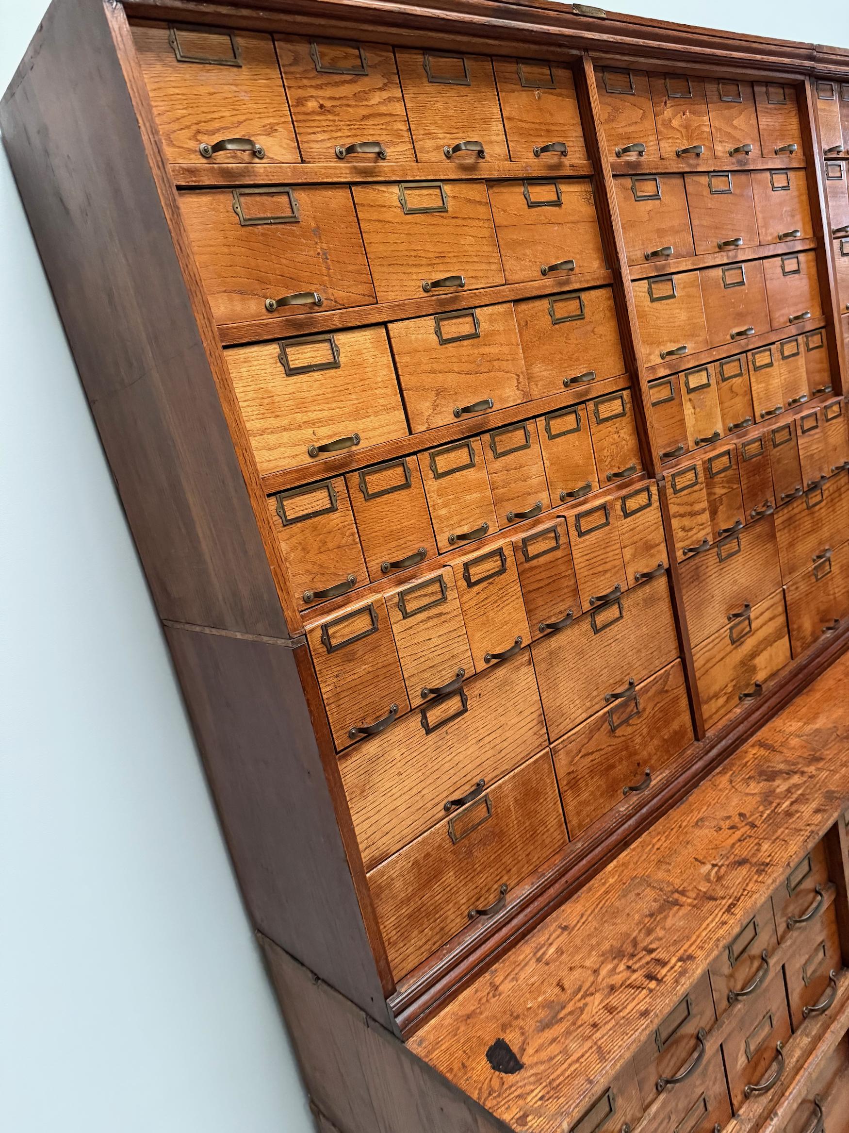 Antique Very Large American Oak Grain / Apothecary Cabinet, ca 1900 For Sale 7