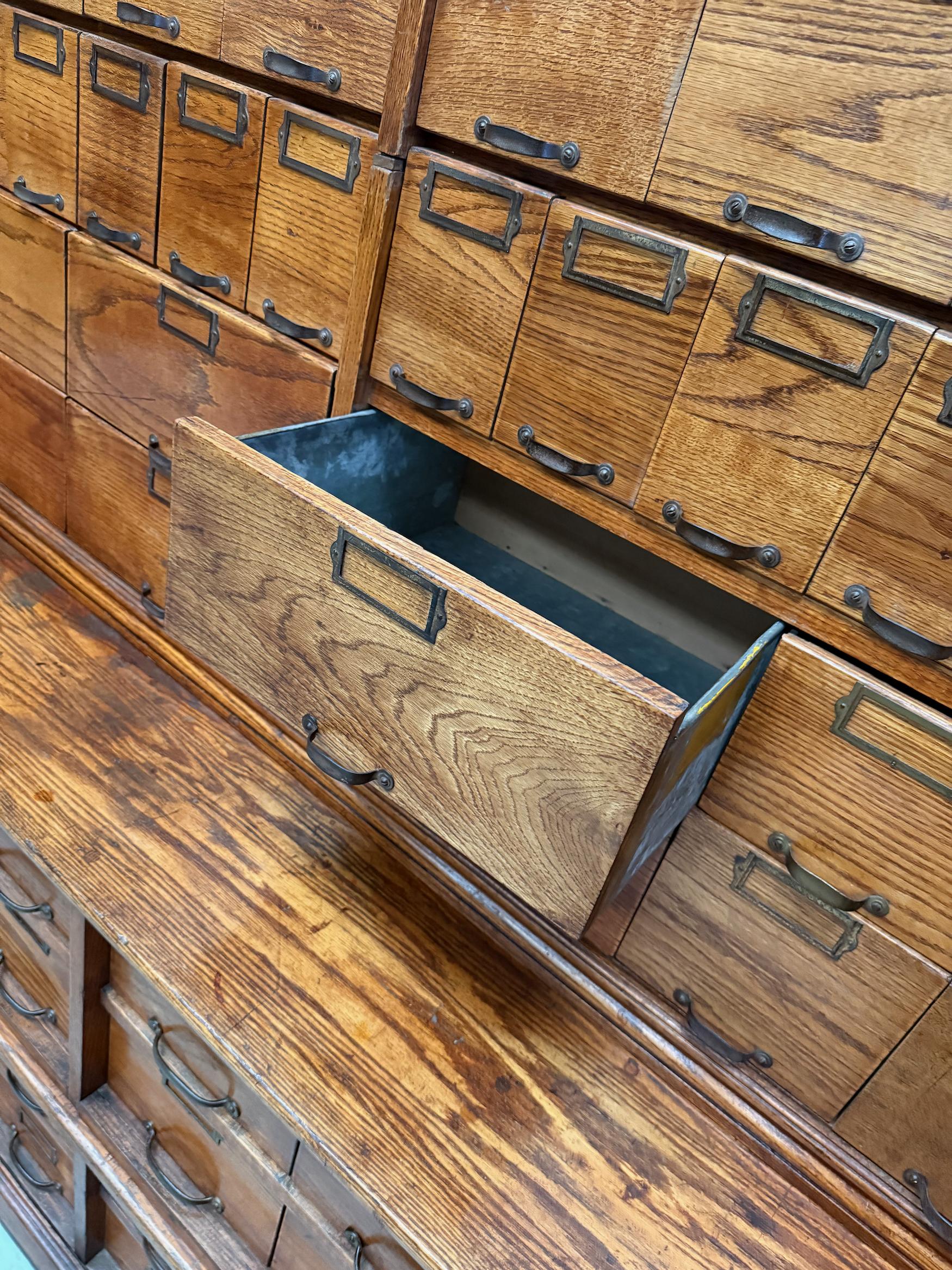 Antique Very Large American Oak Grain / Apothecary Cabinet, ca 1900 For Sale 10