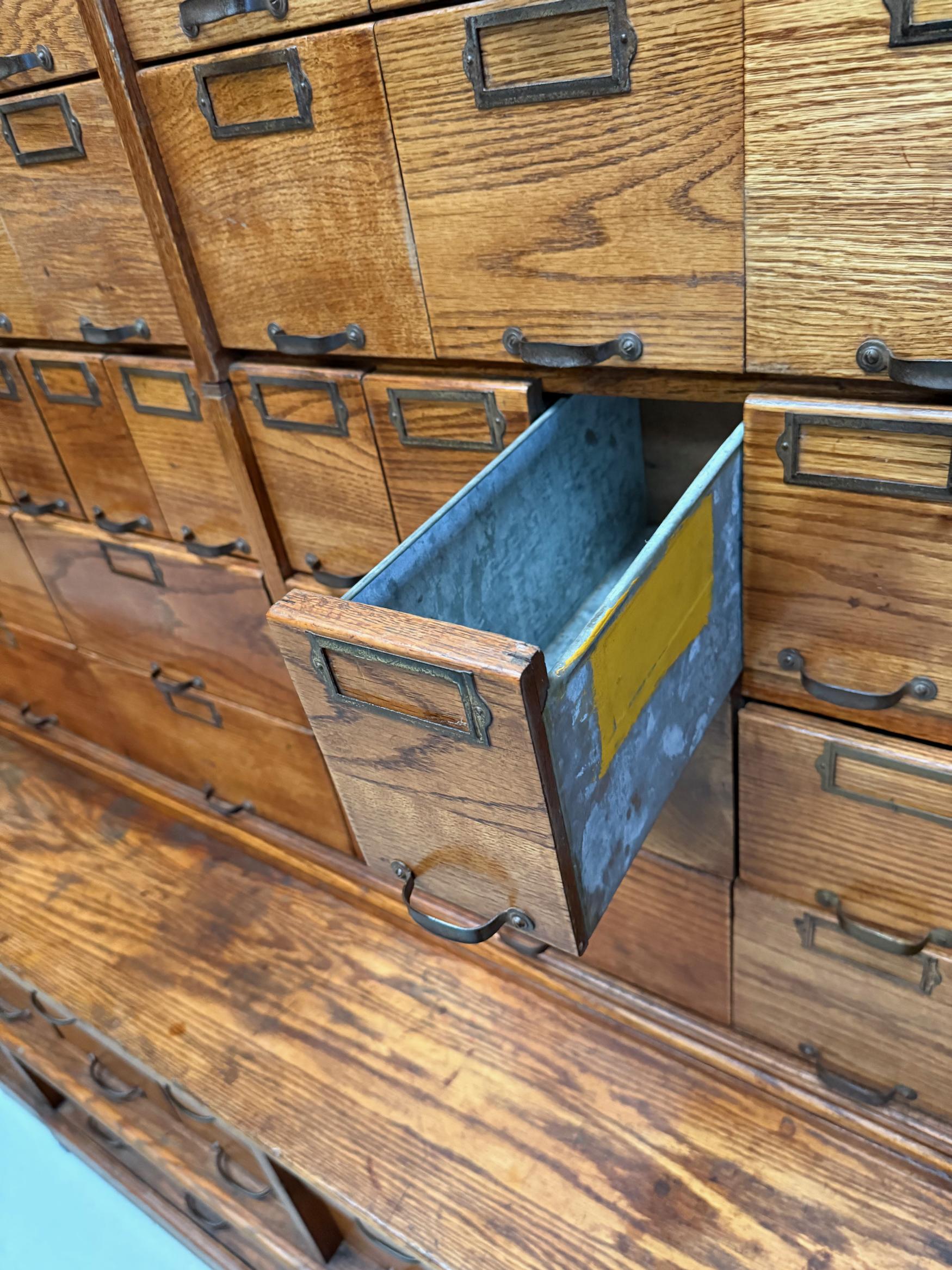 Antique Very Large American Oak Grain / Apothecary Cabinet, ca 1900 For Sale 11