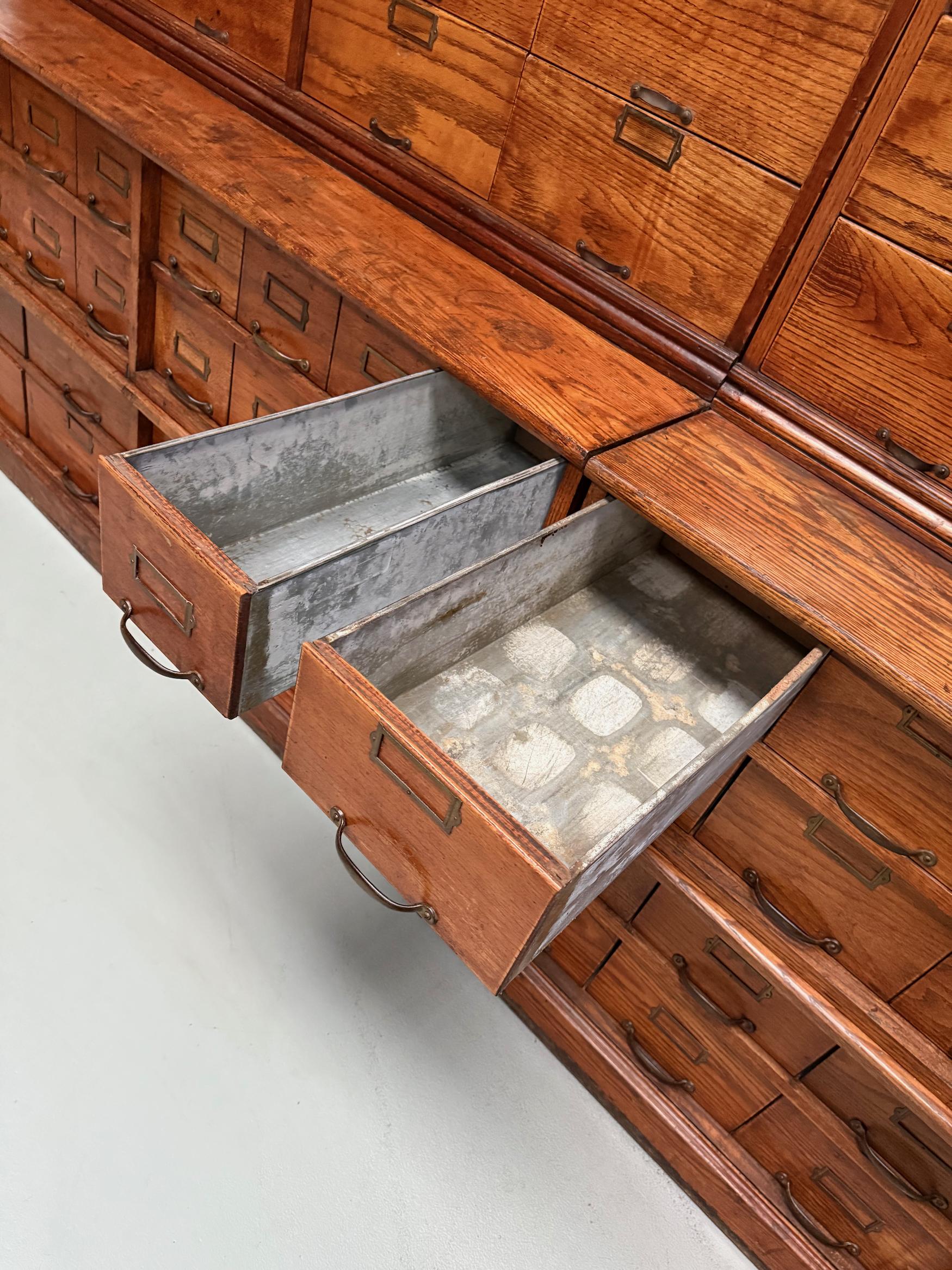 Antique Very Large American Oak Grain / Apothecary Cabinet, ca 1900 For Sale 14