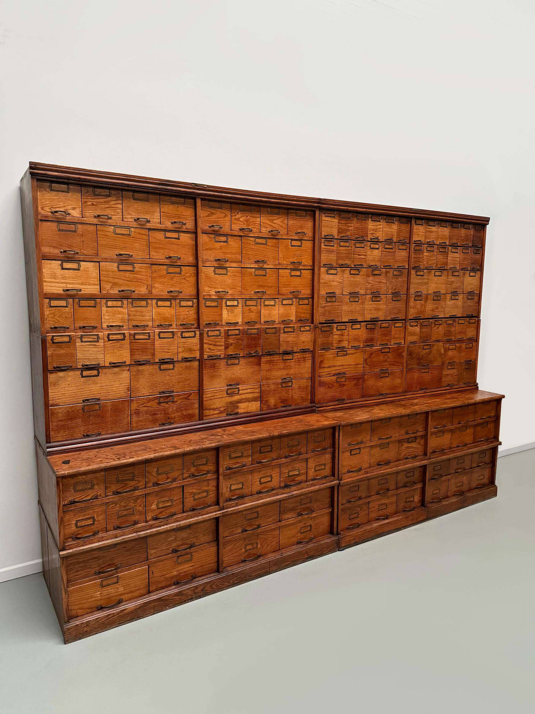 Industrial Antique Very Large American Oak Grain / Apothecary Cabinet, ca 1900 For Sale