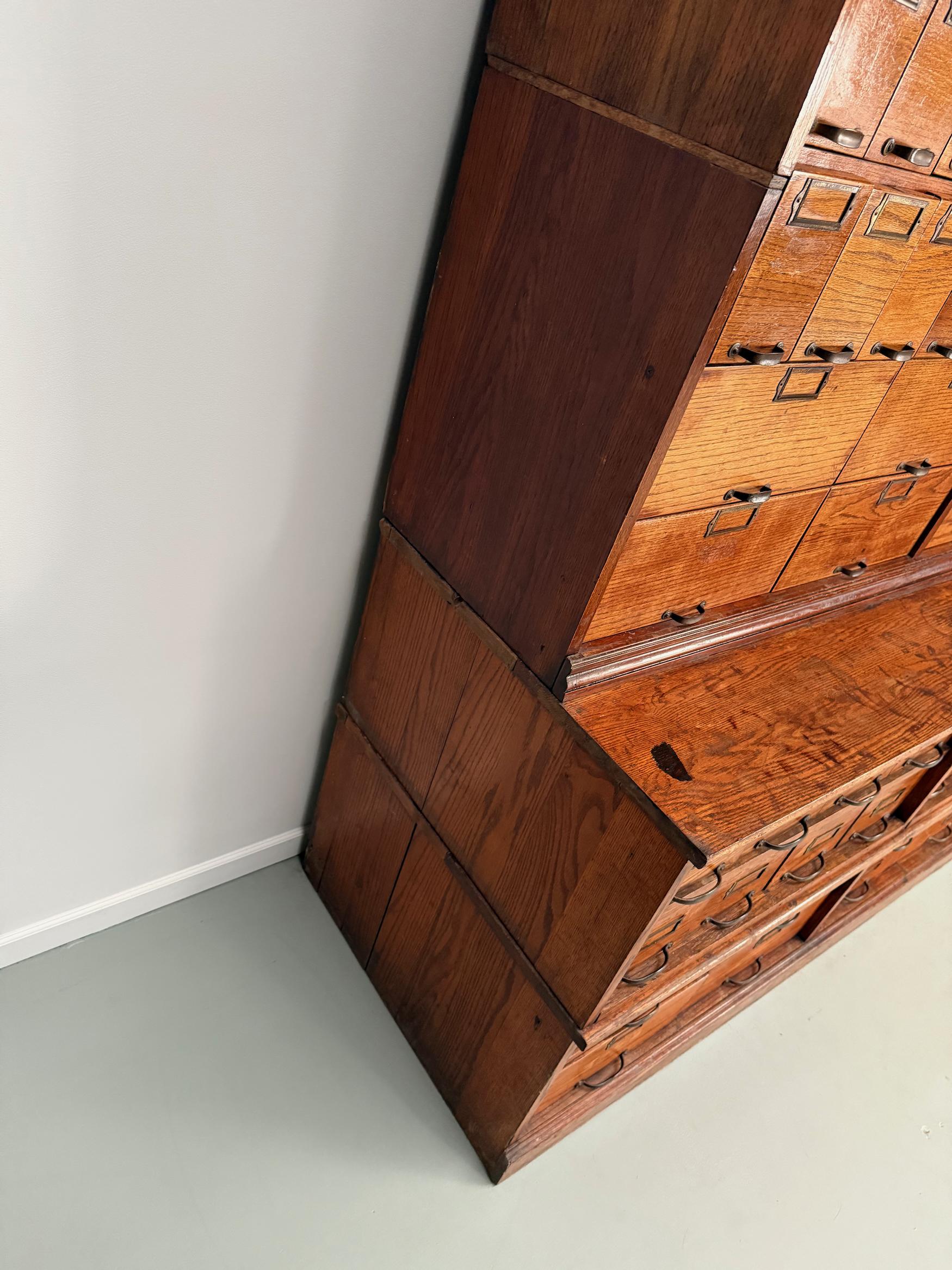 Early 20th Century Antique Very Large American Oak Grain / Apothecary Cabinet, ca 1900 For Sale