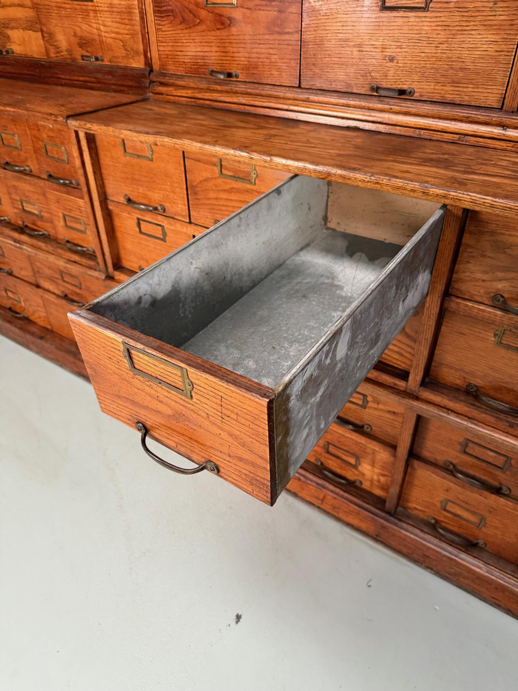 Antique Very Large American Oak Grain / Apothecary Cabinet, ca 1900 For Sale 1