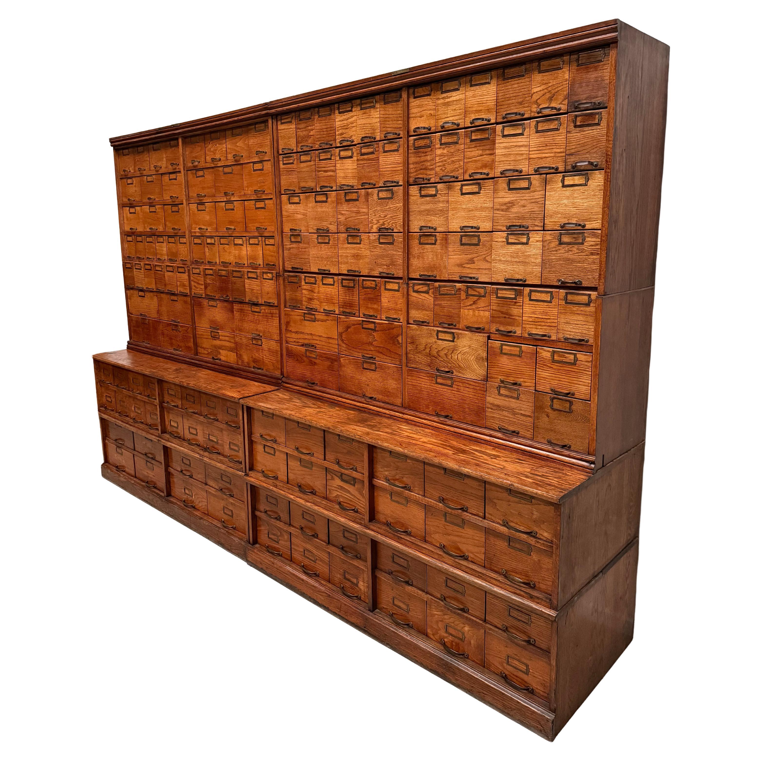 Antique Very Large American Oak Grain / Apothecary Cabinet, ca 1900 For Sale