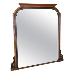 Antiguo Espejo de Pared Muy Grande de Nogal Ebonizado Sobremantelado