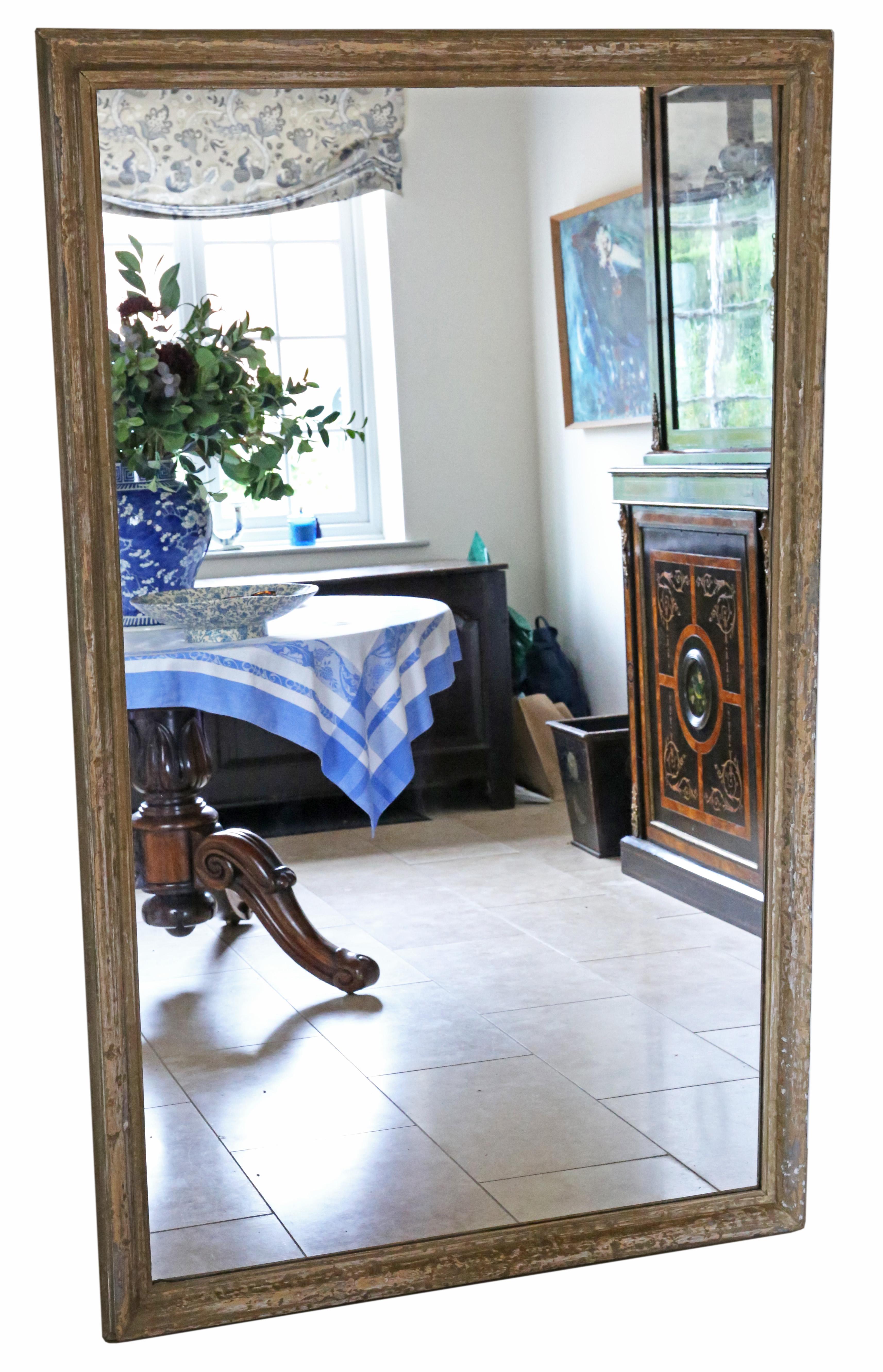 Antique very large distressed overmantle wall mirror 19th Century.

An impressive and very rare find, that would look amazing in the right location. No loose joints or woodworm.

Replacement mirrored glass in very good condition.

Overall maximum