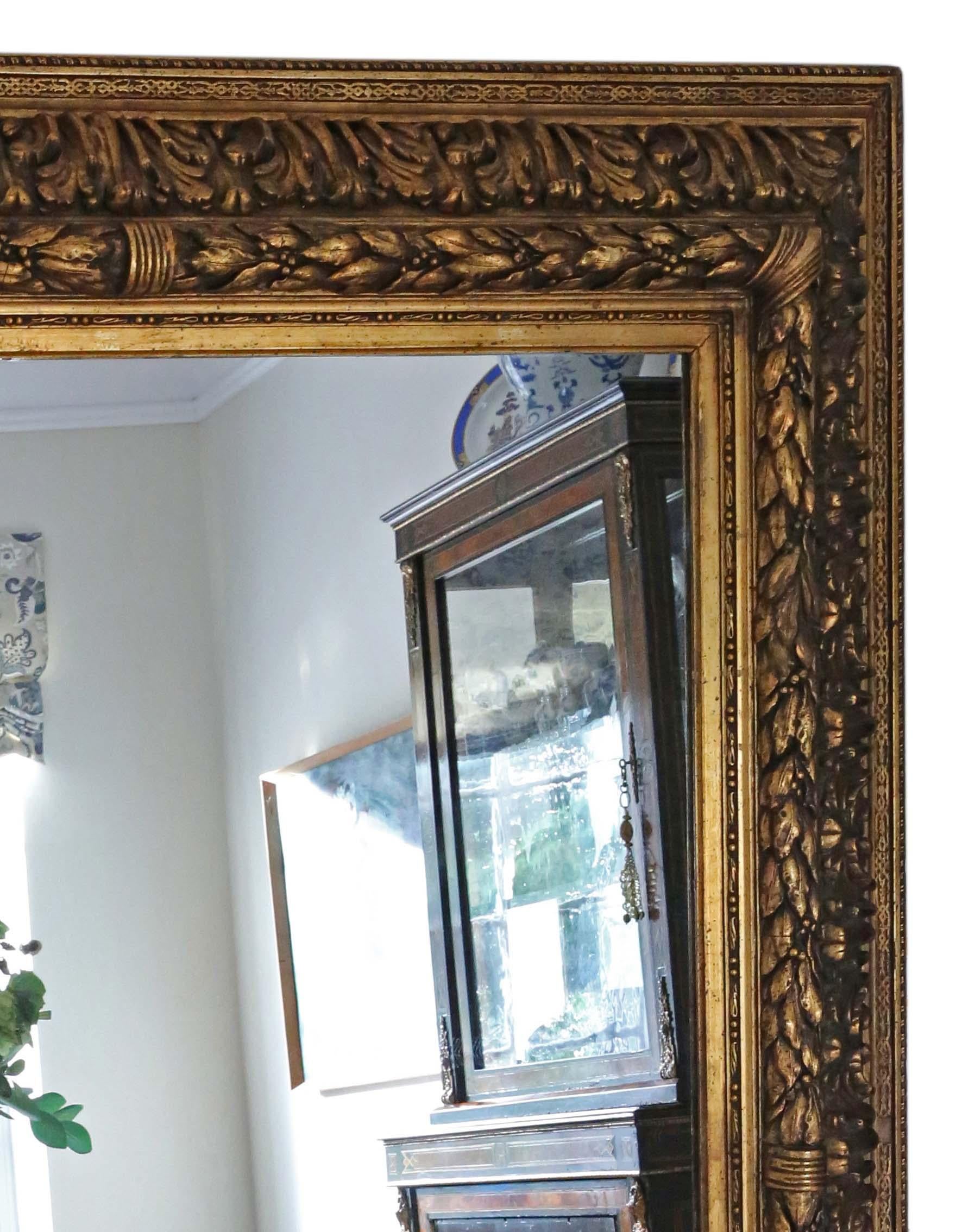 Glass Antique very large fine quality gilt overmantle floor wall mirror 19th Century For Sale