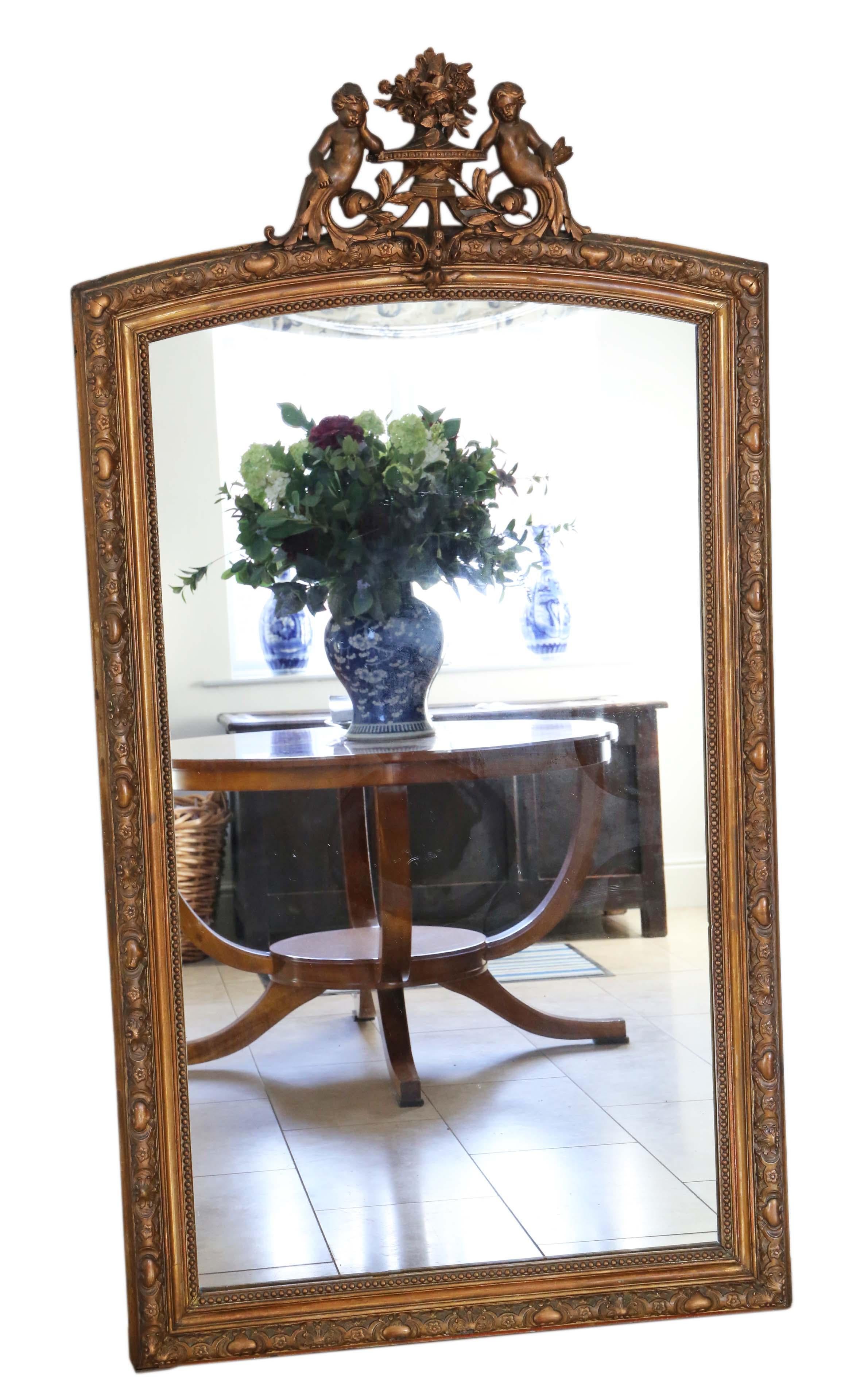 Antique Very Large Gilt Overmantle Wall Floor Mirror, 19th Century 3