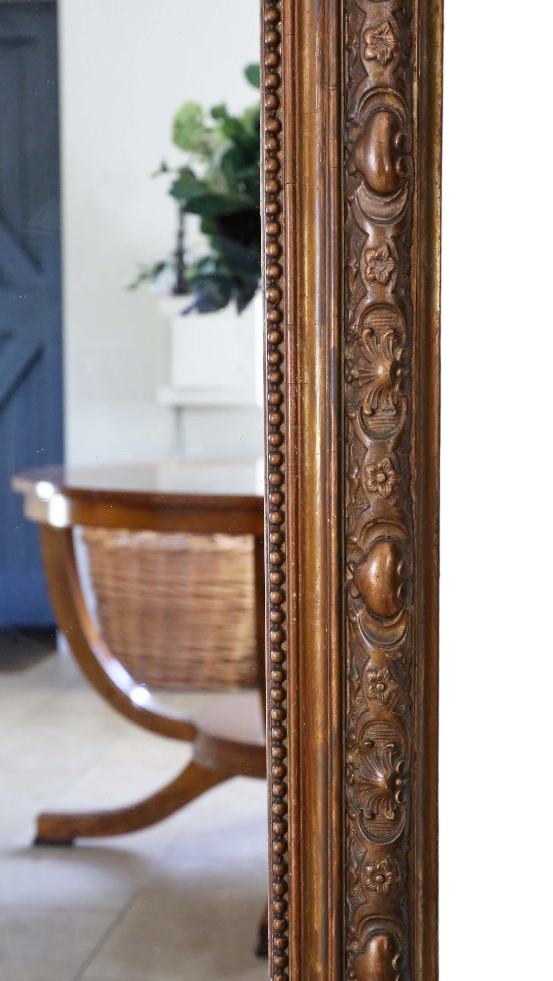Antique Very Large Gilt Overmantle Wall Floor Mirror, 19th Century In Good Condition In Wisbech, Cambridgeshire
