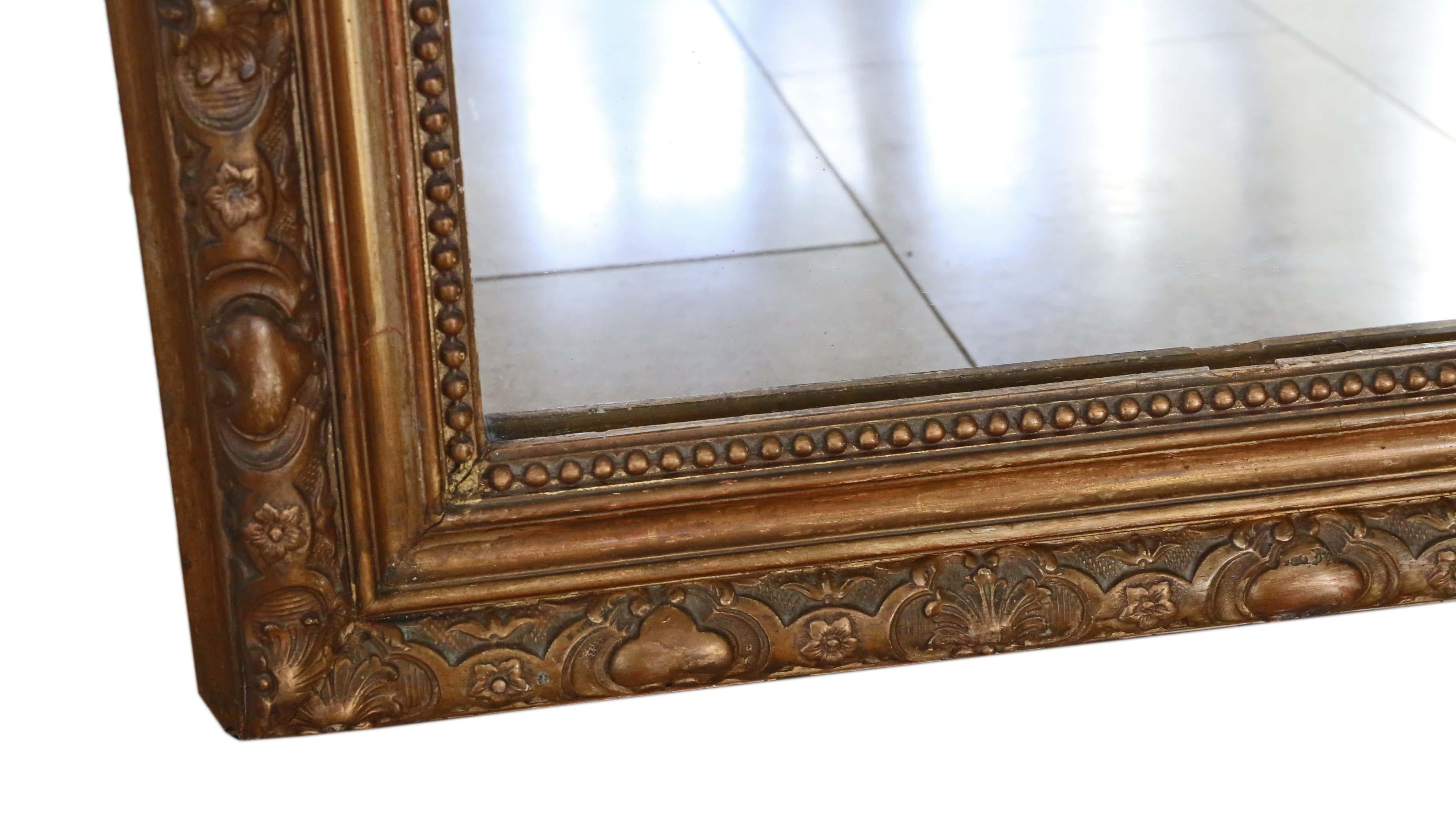 Giltwood Antique Very Large Gilt Overmantle Wall Floor Mirror, 19th Century