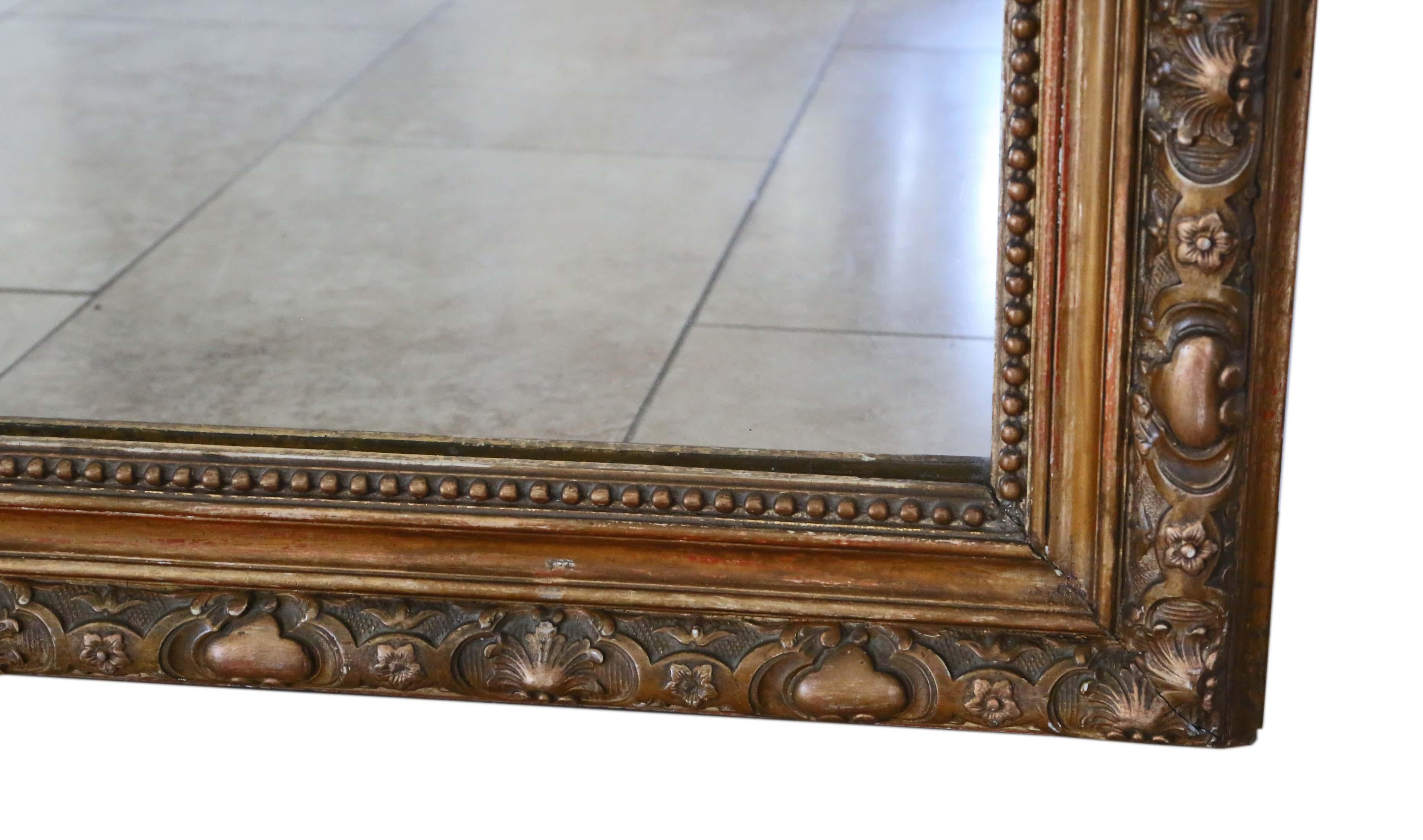 Antique Very Large Gilt Overmantle Wall Floor Mirror, 19th Century For Sale 1