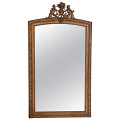 Antique Very Large Gilt Overmantle Wall Floor Mirror, 19th Century