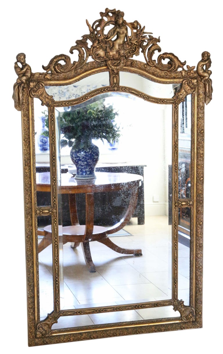 Antique Very Large Gilt Wall Floor Cushion Mirror, 19th Century at 1stDibs