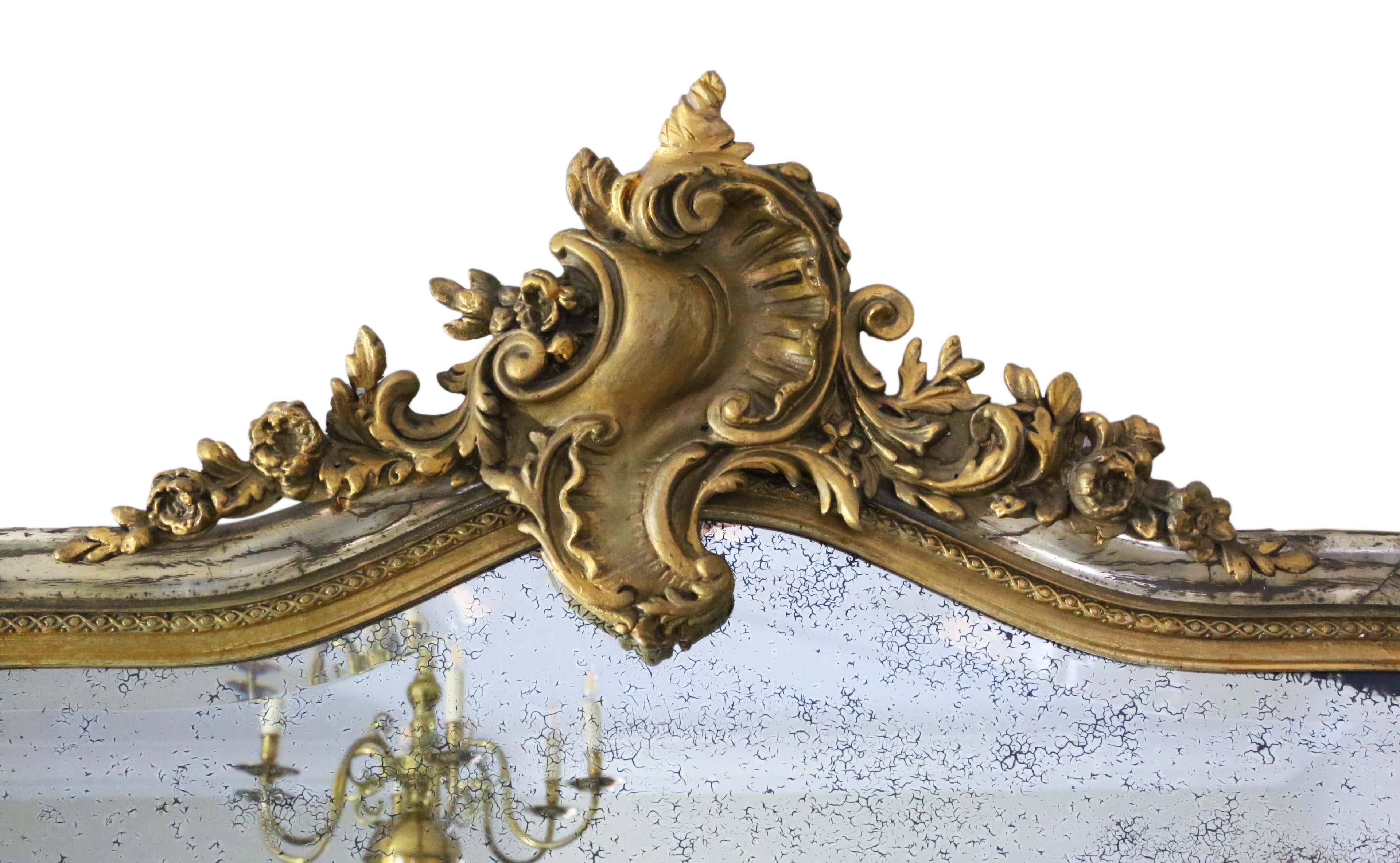 Giltwood Antique Very Large Gilt Wall Mirror Overmantle 19th Century
