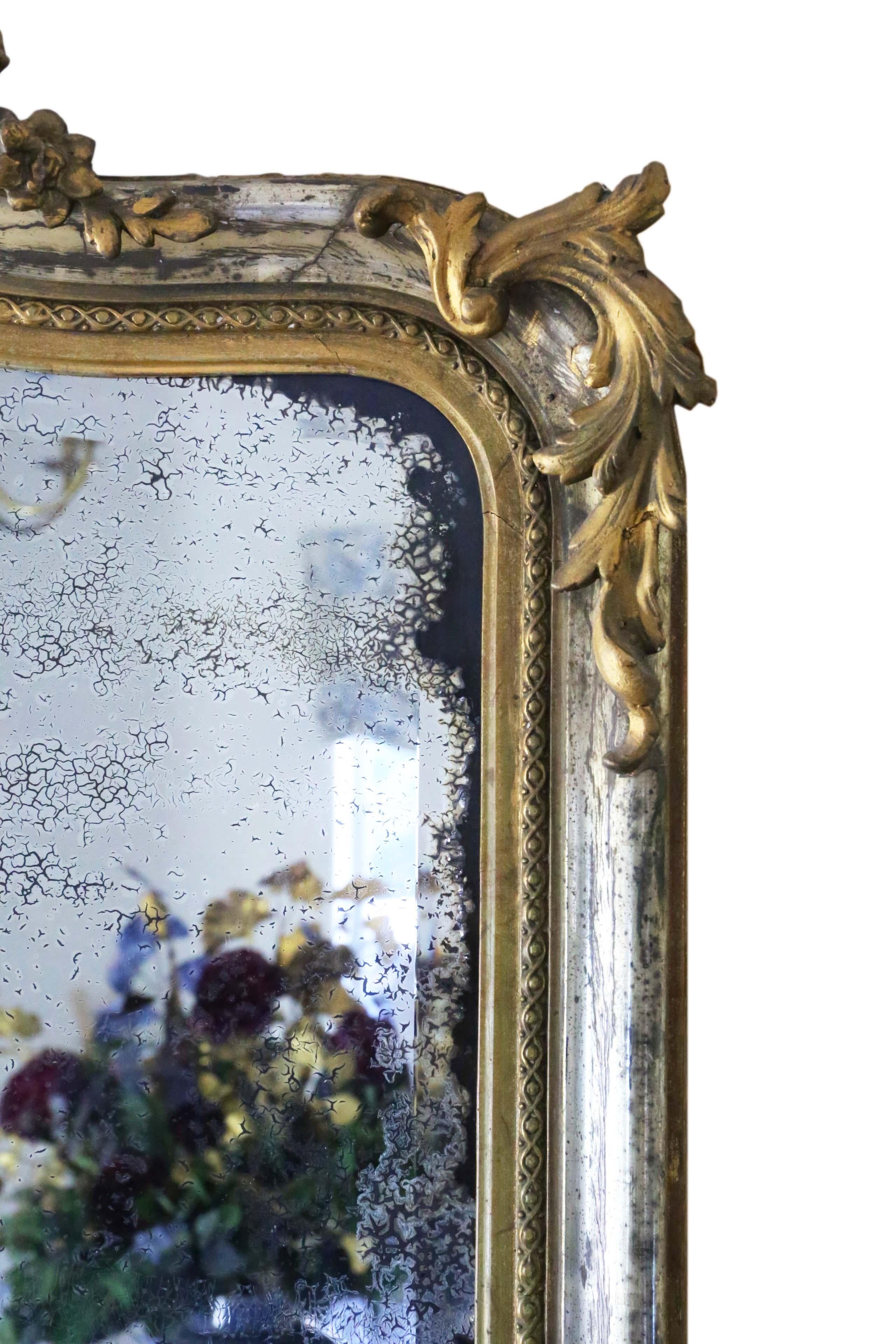 Antique Very Large Gilt Wall Mirror Overmantle 19th Century 1