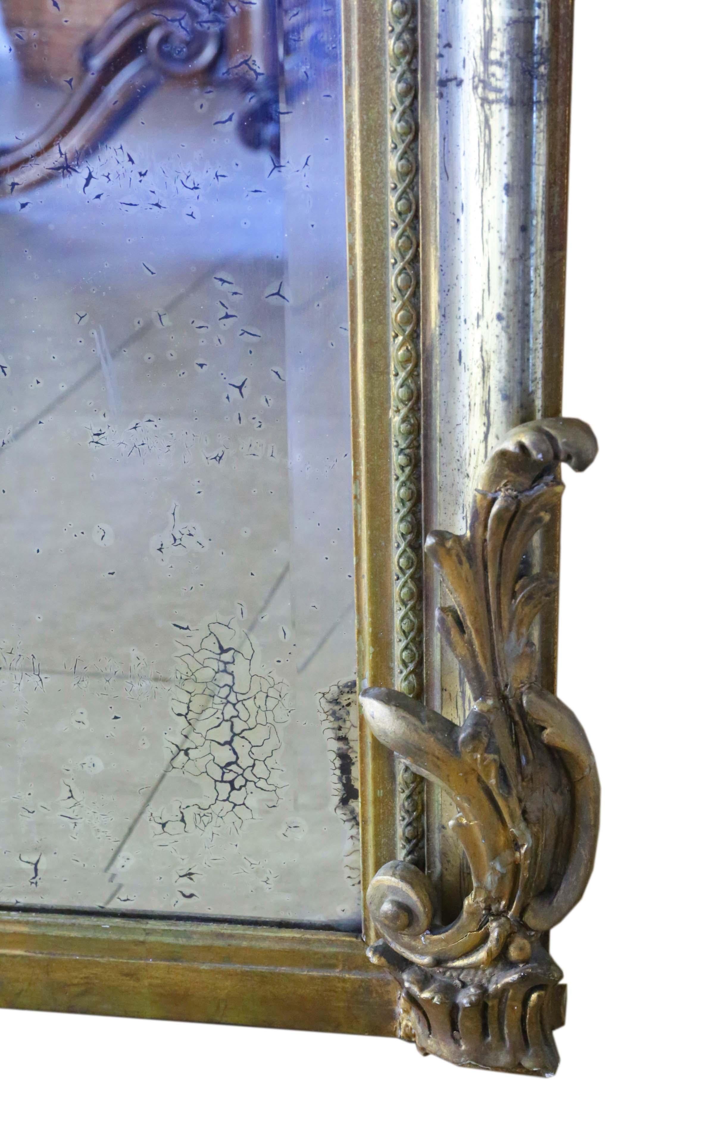 Antique Very Large Gilt Wall Mirror Overmantle 19th Century 4