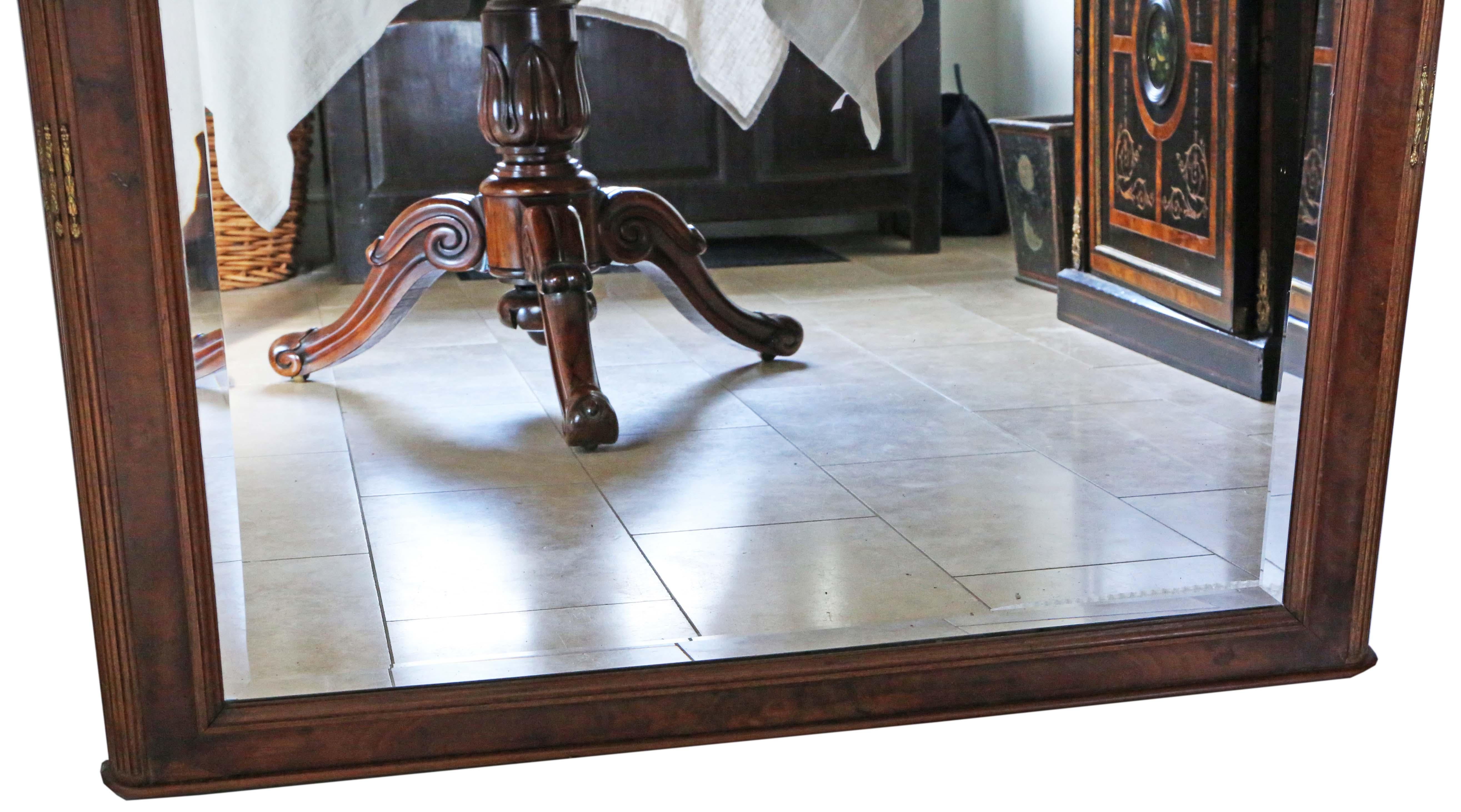 Début du 20ème siècle Antique Very Large Mahogany & Walnut Floor Wall Mirror Quality (très grand miroir de sol en acajou et noyer) en vente