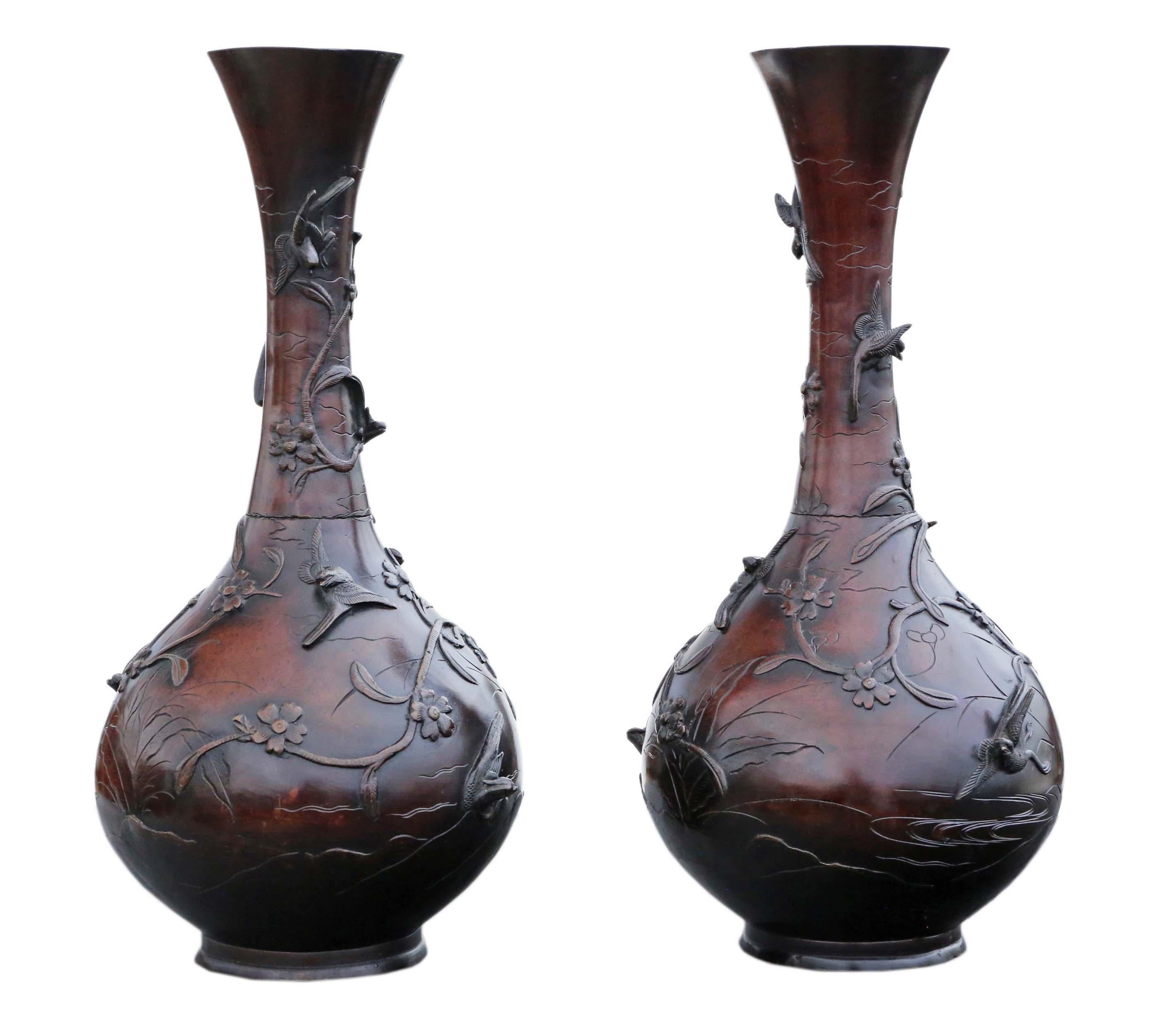 Antique Very Large Pair of Japanese Bronze Vases 19th Century Meiji In Good Condition In Wisbech, Cambridgeshire