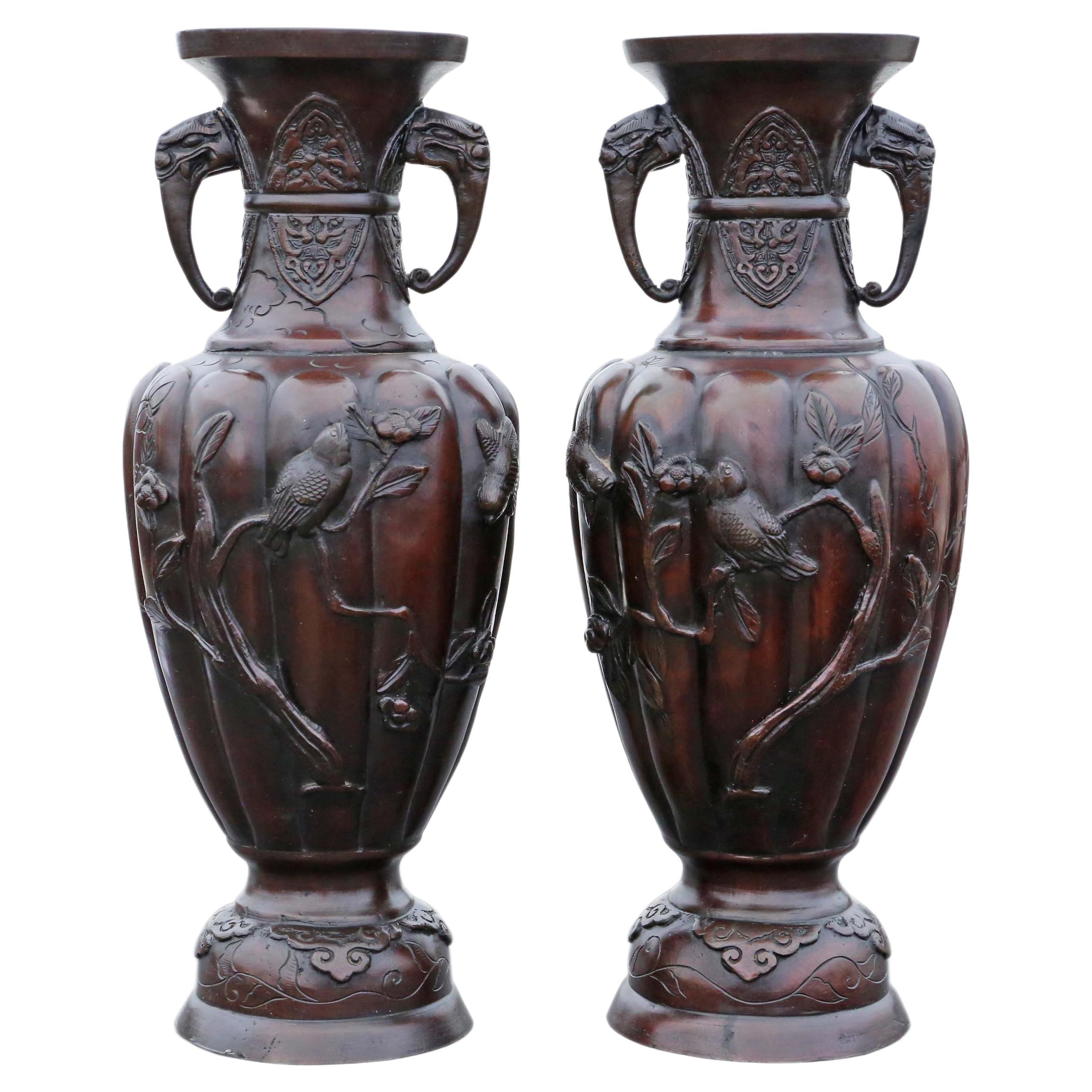 Antique Very Large Pair of Japanese Bronze Vases Meiji Period